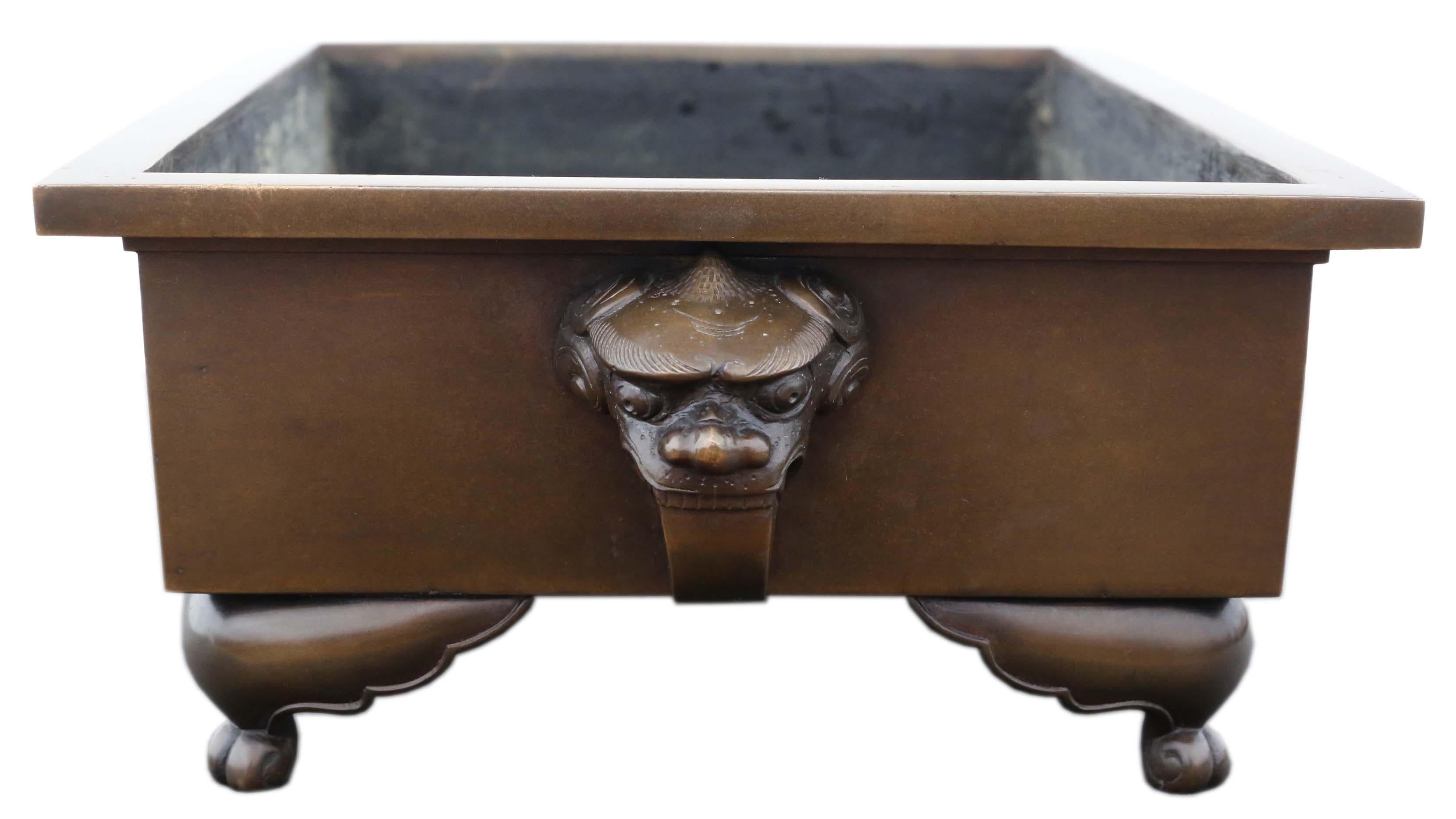 20th Century Antique Oriental Japanese Large Fine Quality Bronze Bowl Planter Jardinière For Sale