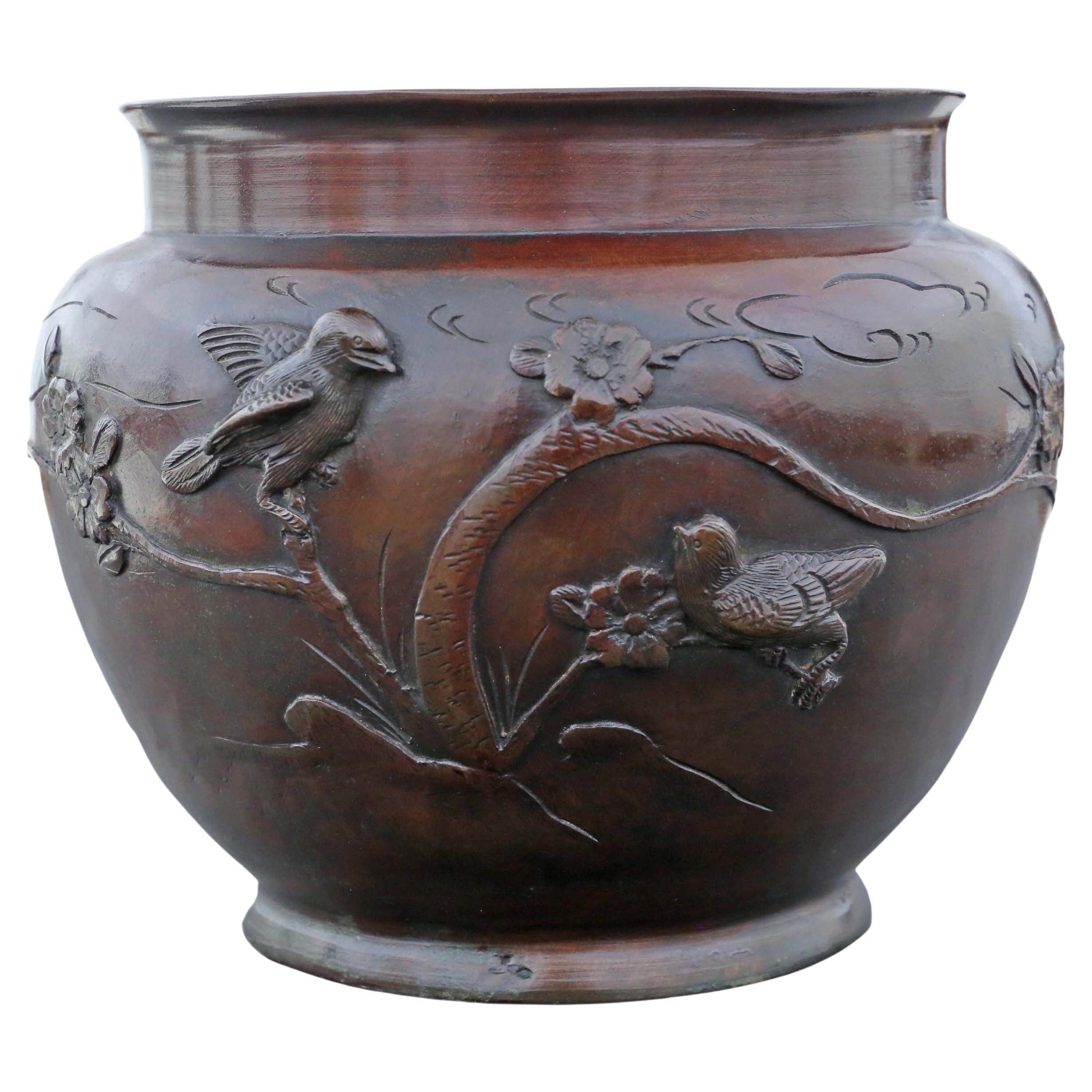Antique Oriental Japanese Large Fine Quality Bronze Bowl Planter Jardinière