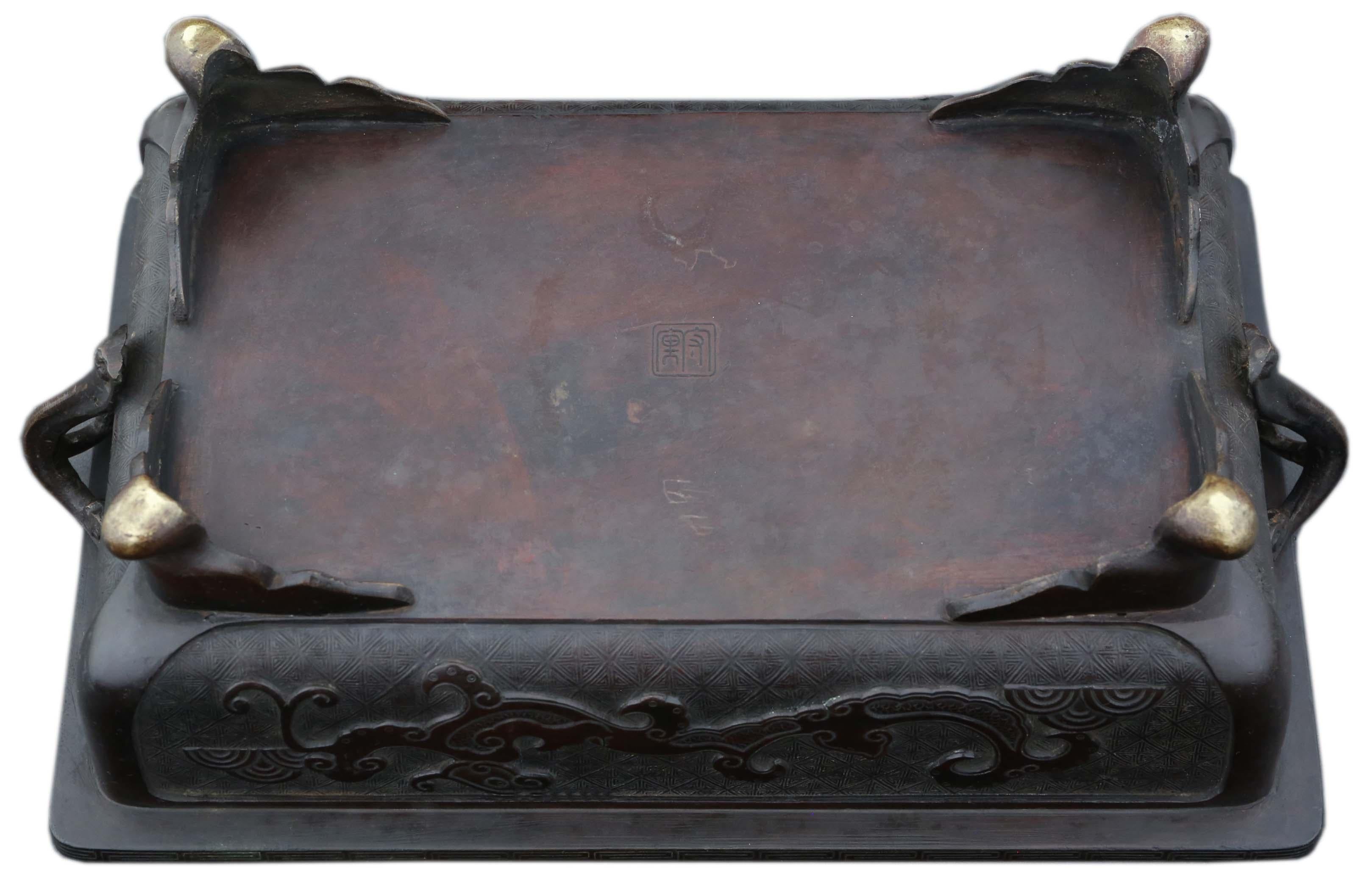19th Century Antique Oriental Japanese Large Fine Quality Bronze Bowl Planter Jardinière Meij