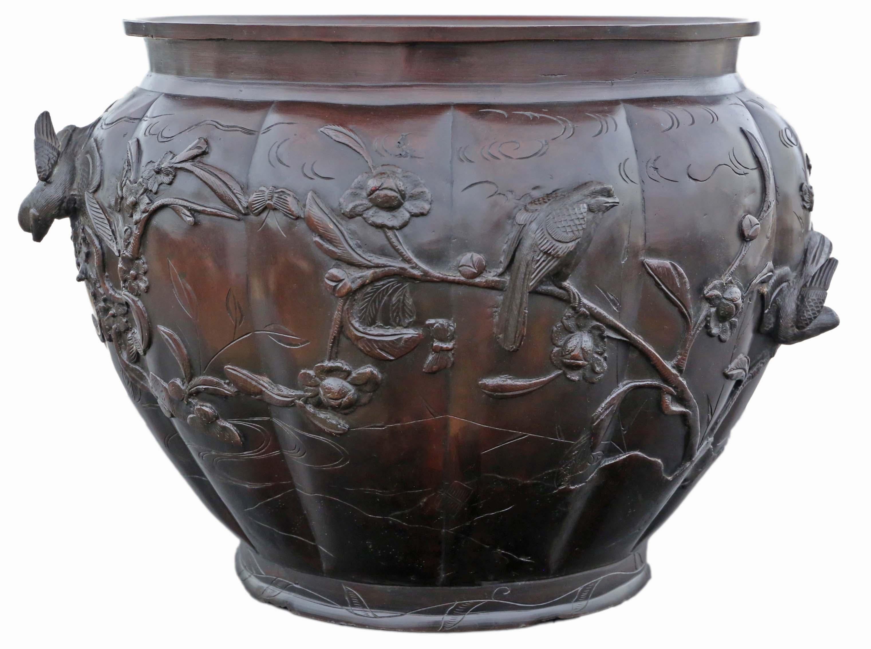 English Antique Oriental Japanese Large Fine Quality Bronze Jardinière Planter Bowl
