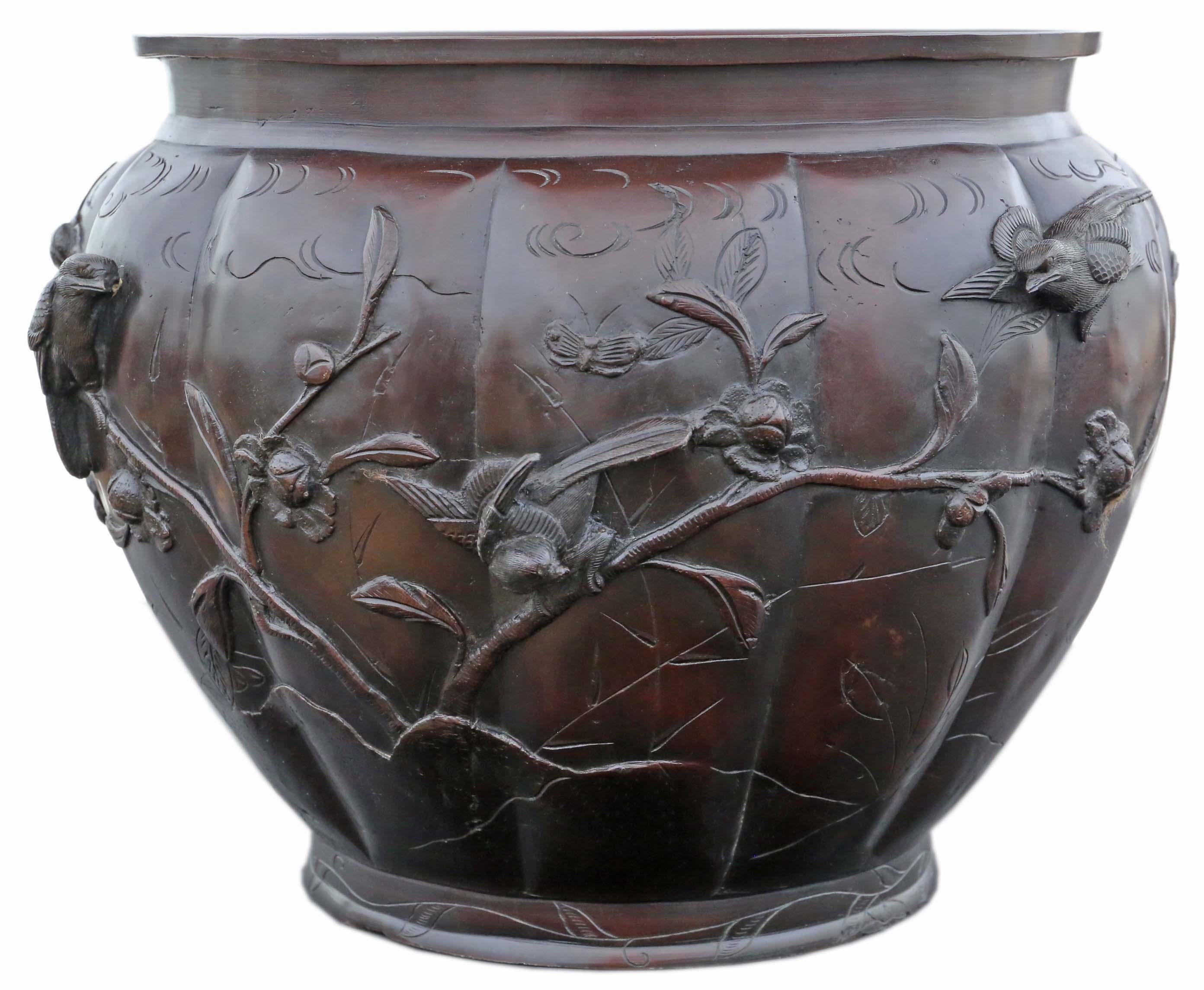Antique Oriental Japanese Large Fine Quality Bronze Jardinière Planter Bowl In Good Condition In Wisbech, Cambridgeshire