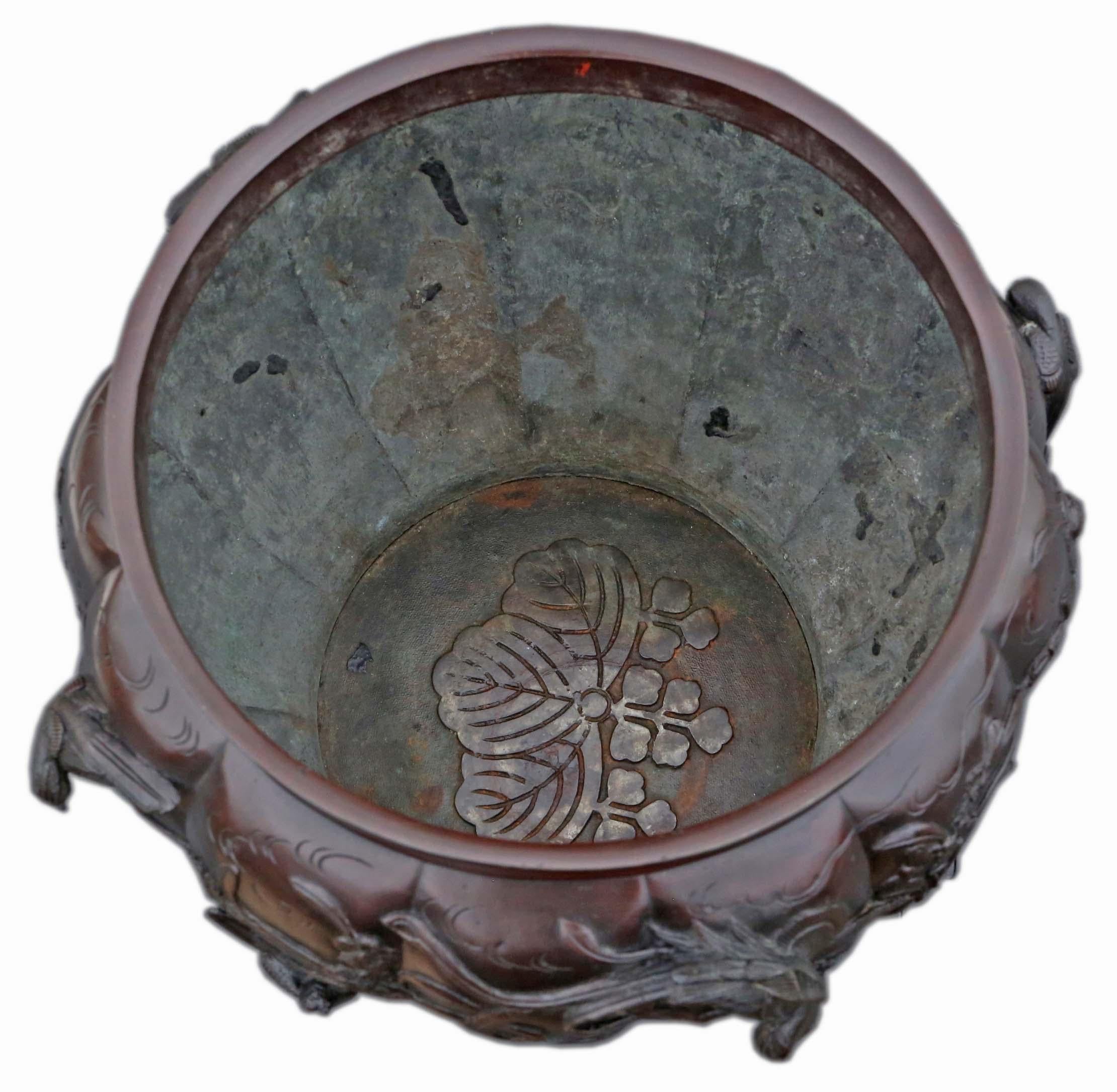 Antique Oriental Japanese Large Fine Quality Bronze Jardinière Planter Bowl 2