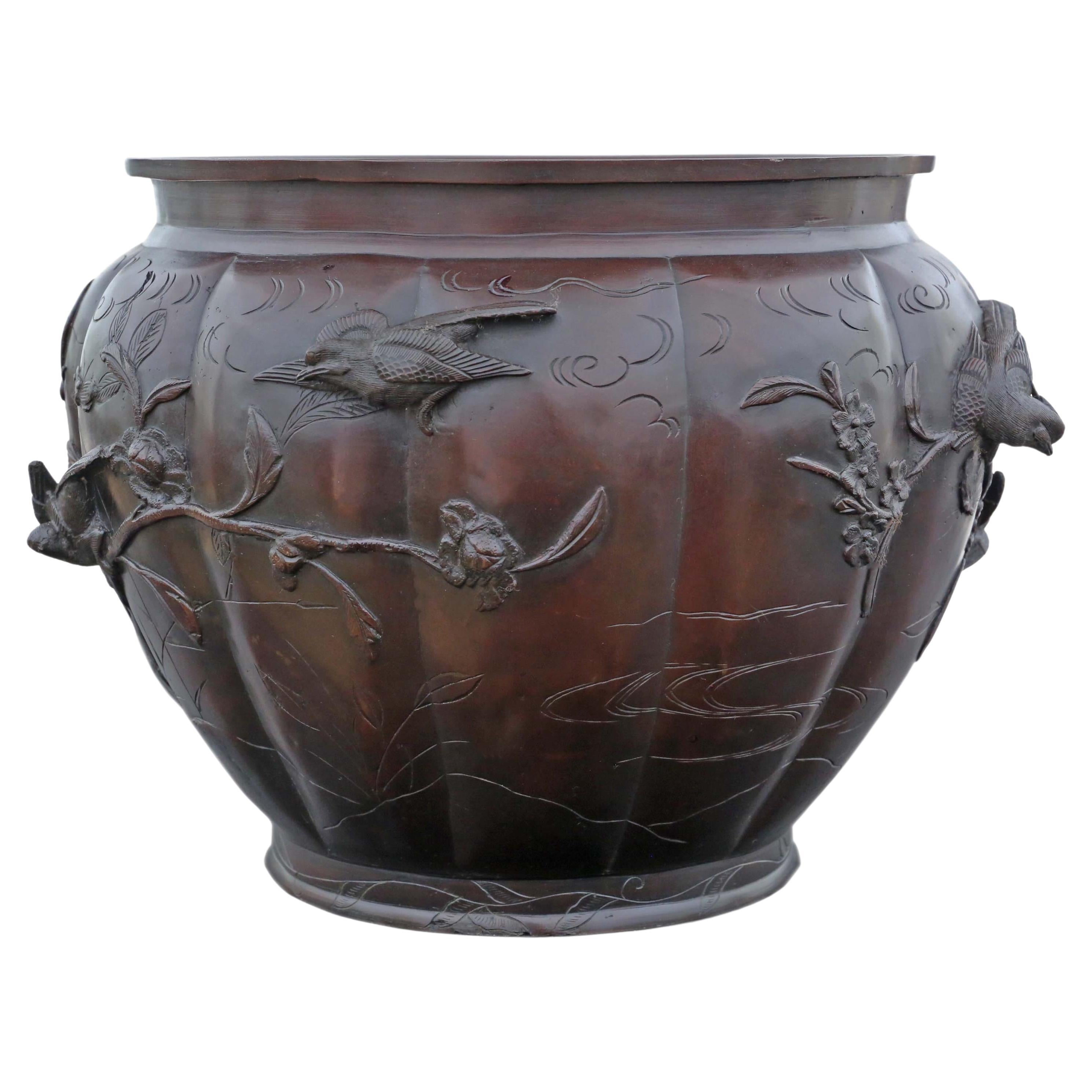 Antique Oriental Japanese Large Fine Quality Bronze Jardinière Planter Bowl