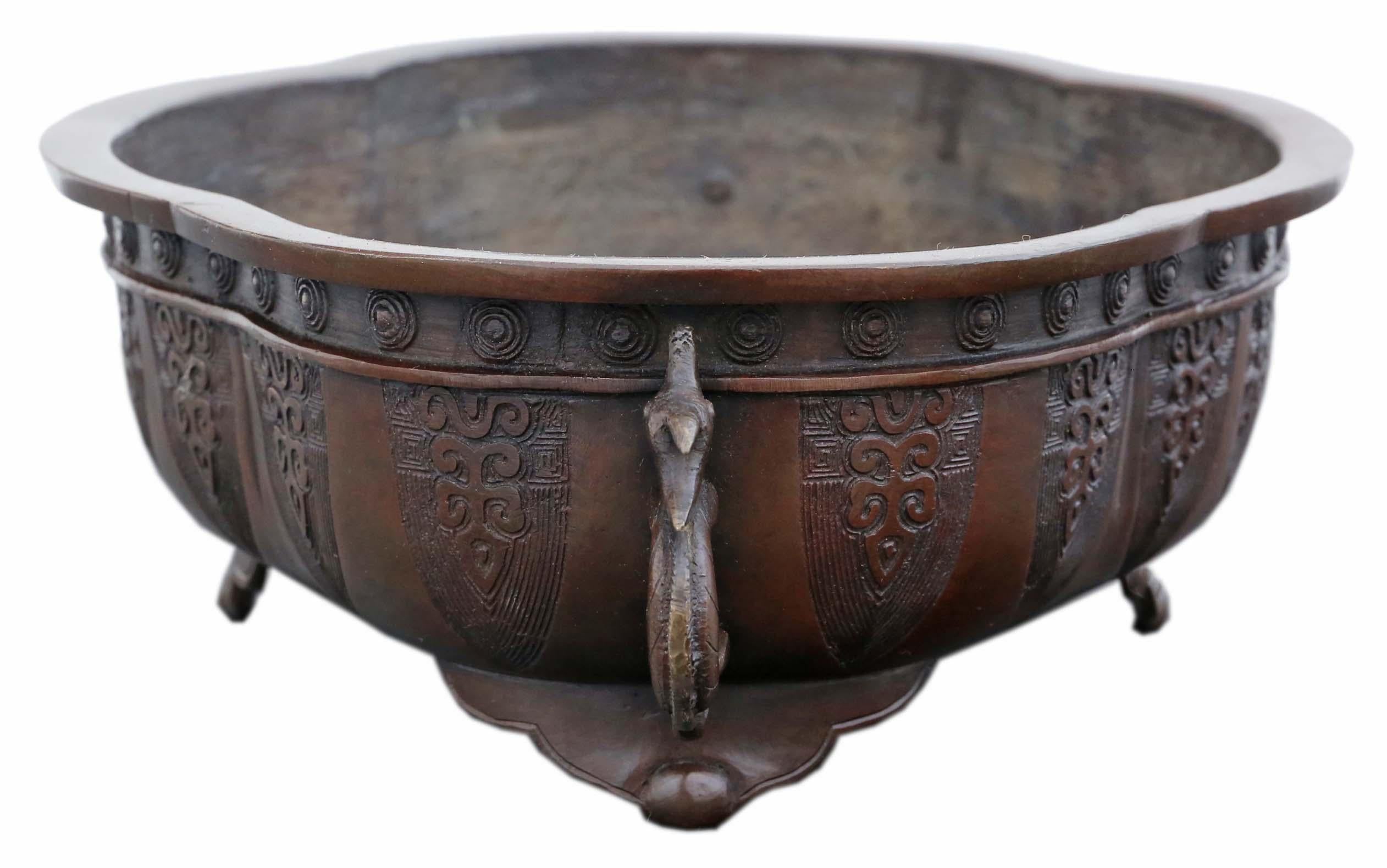 Antique Oriental Japanese Large Fine Quality Shaped Bronze Bowl Planter Jardiniè 1
