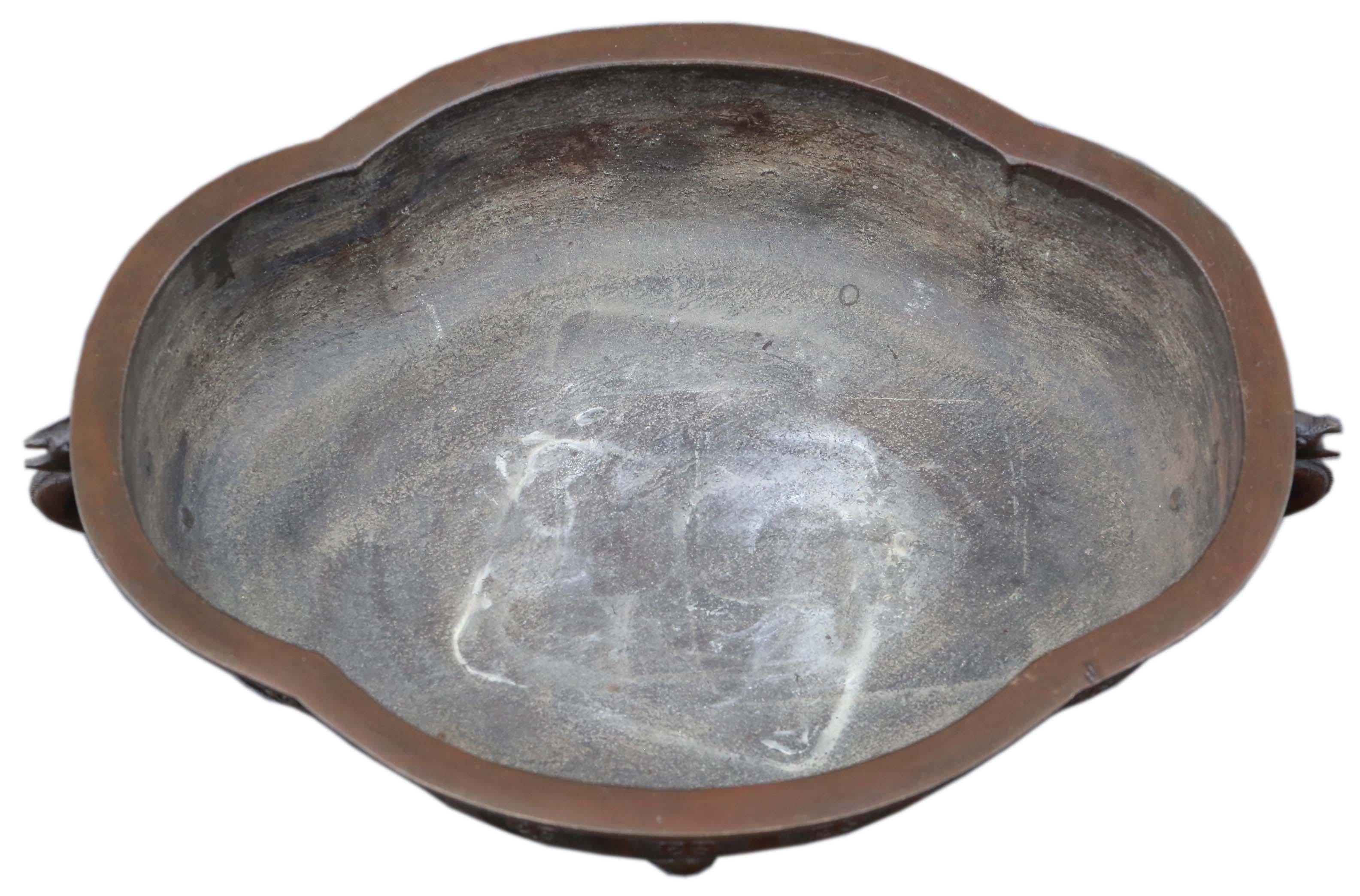 Antique Oriental Japanese Large Fine Quality Shaped Bronze Bowl Planter Jardiniè 2