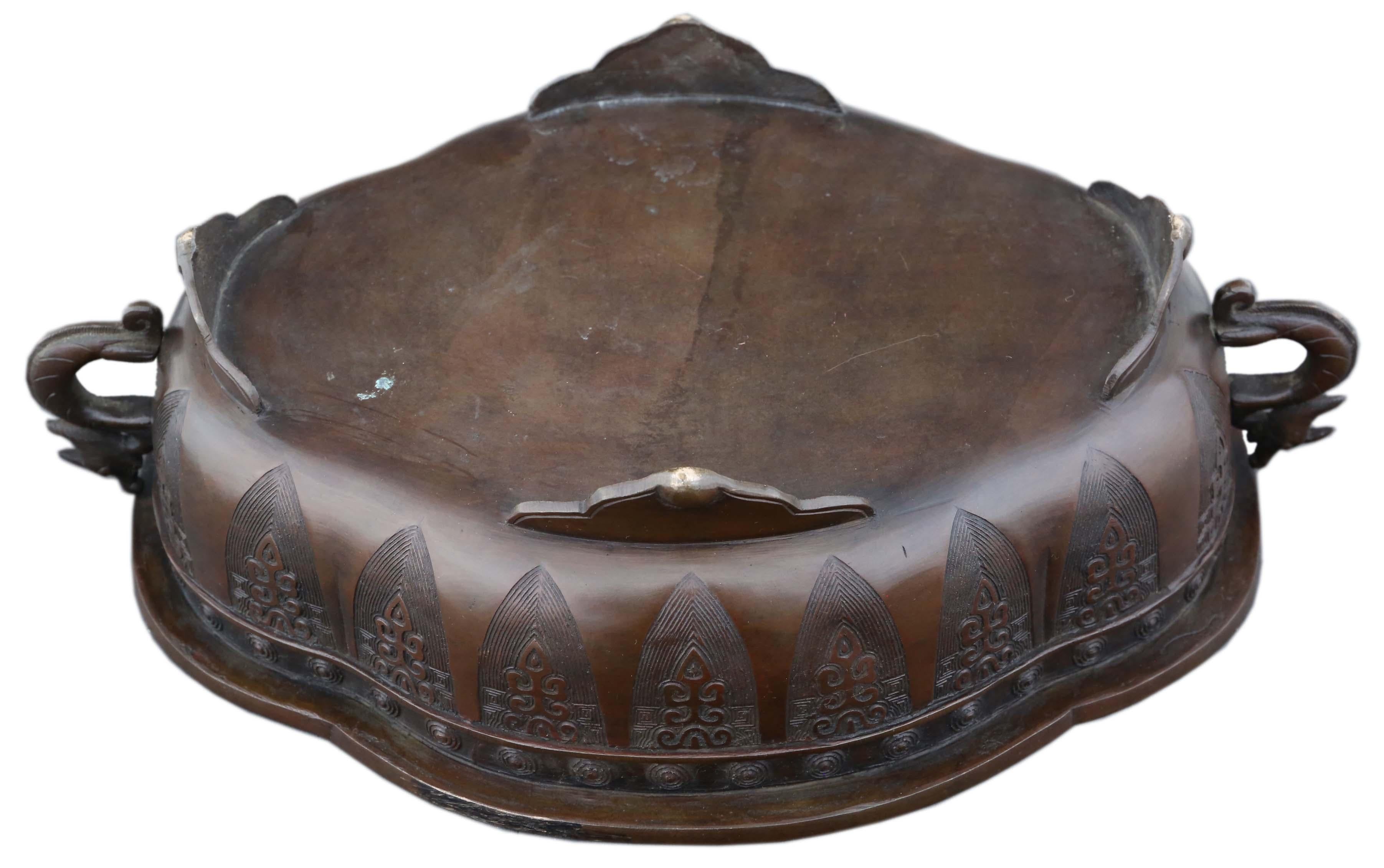 Antique Oriental Japanese Large Fine Quality Shaped Bronze Bowl Planter Jardiniè 3