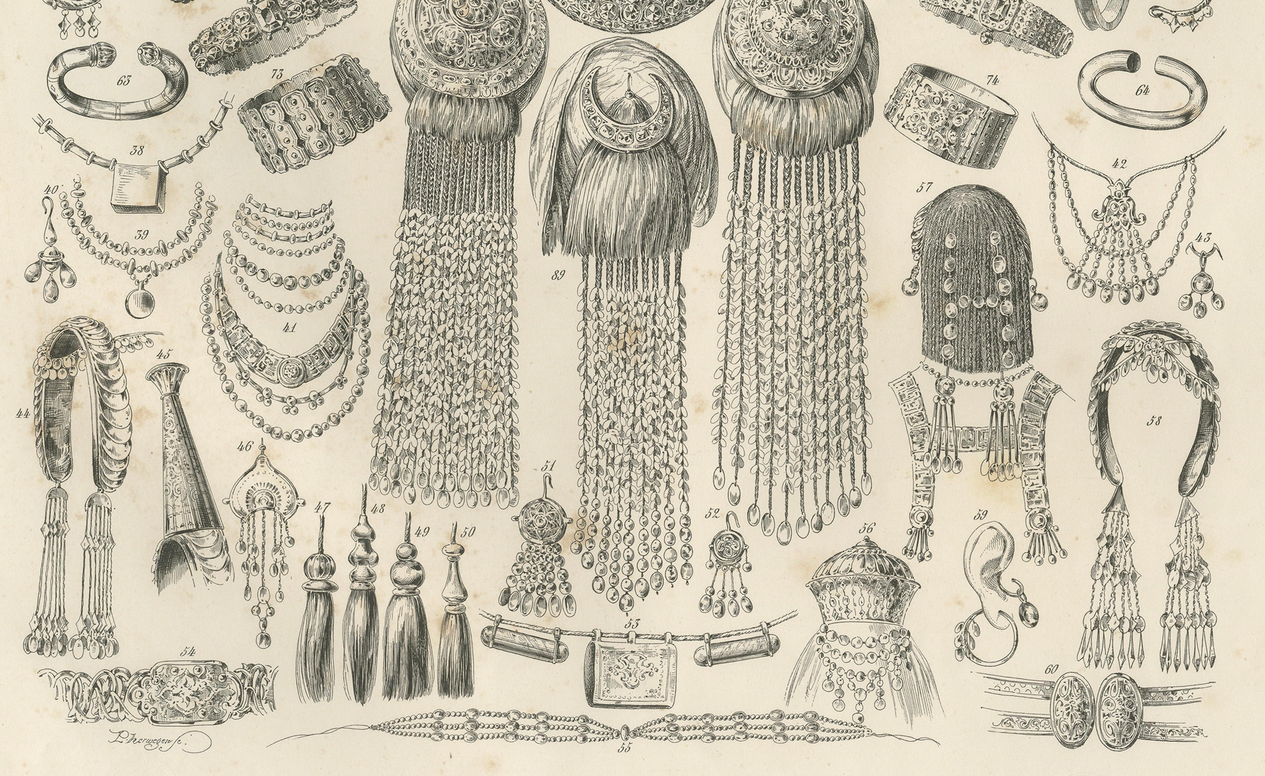 Papier Bijoux orientaux anciens et étude de parure de Maximilian en Bavière, 1846 en vente