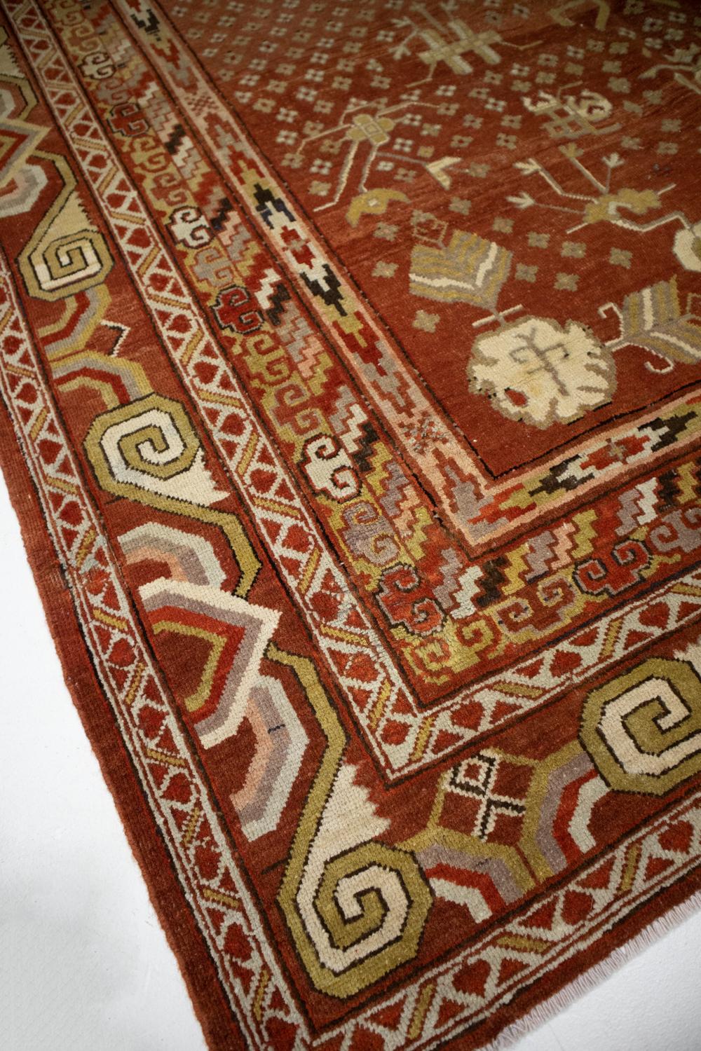 Wool Antique Oriental Khotan Rug For Sale