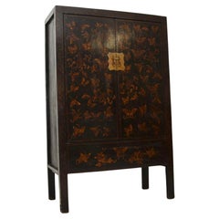 Antique Oriental Lacquered Chinoiserie Wedding Cabinet