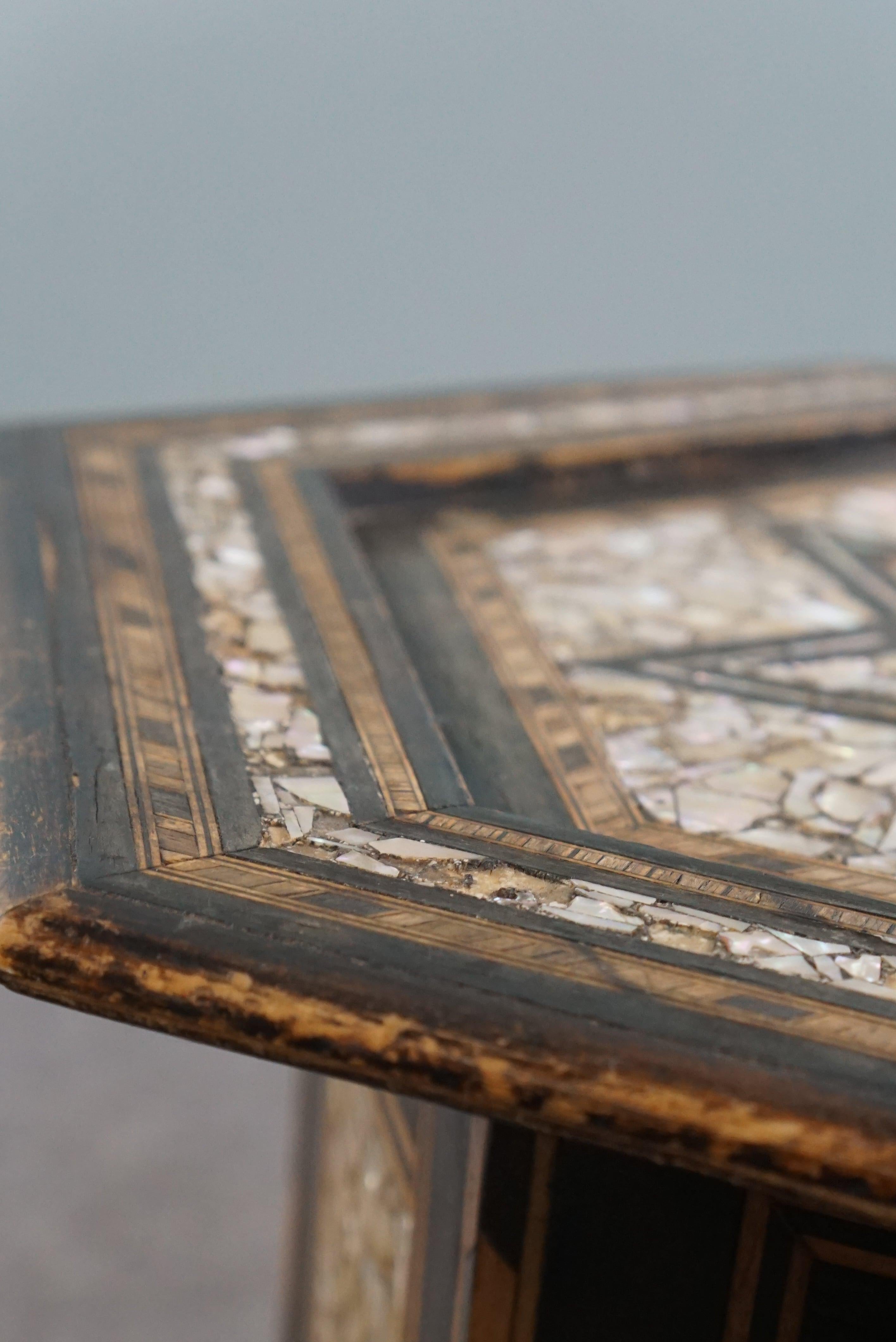 Antique Oriental mosaic side table For Sale 3