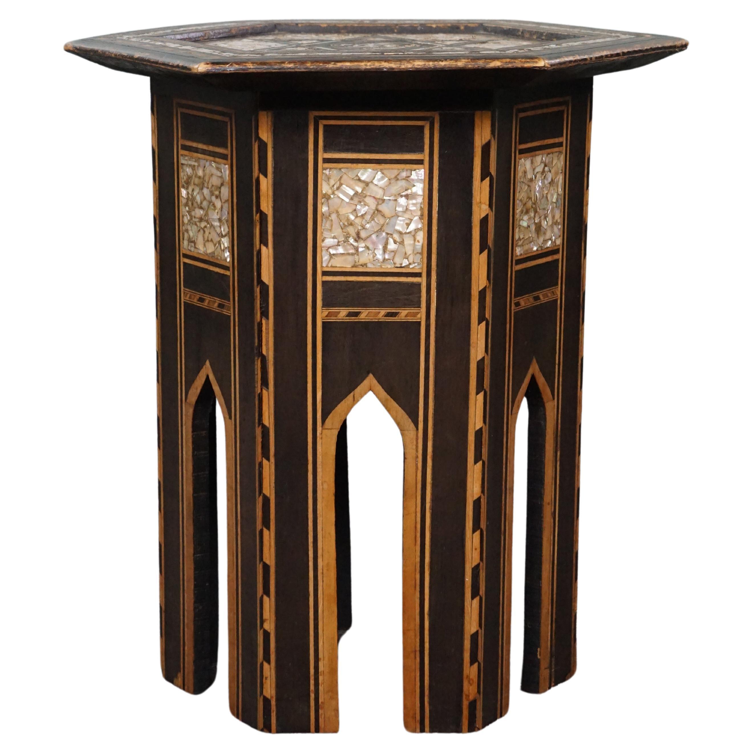 Antique Oriental mosaic side table For Sale