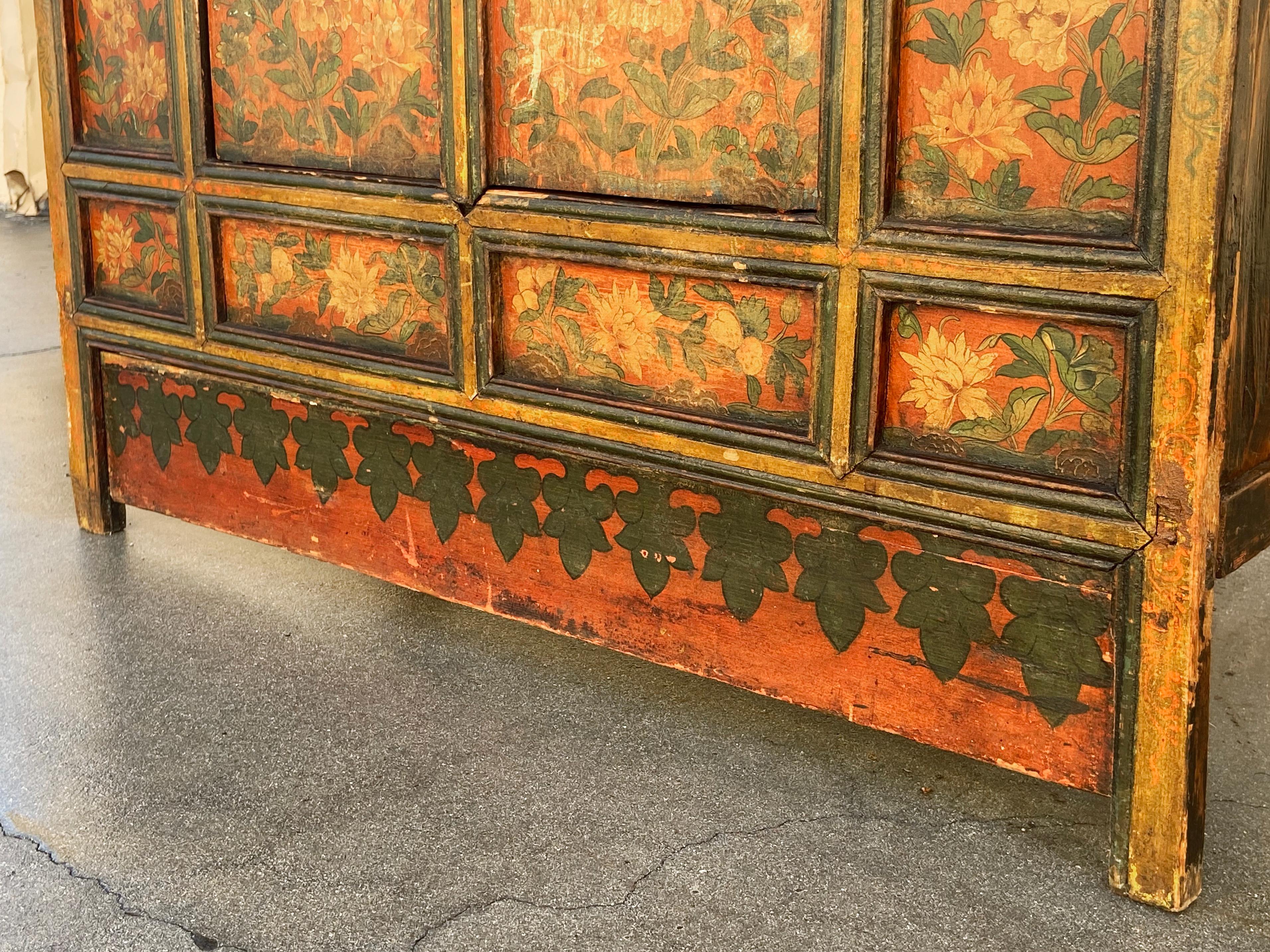 Indian Antique Oriental Painted Hutch Cabinet