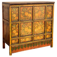 Vintage Oriental Painted Hutch Cabinet