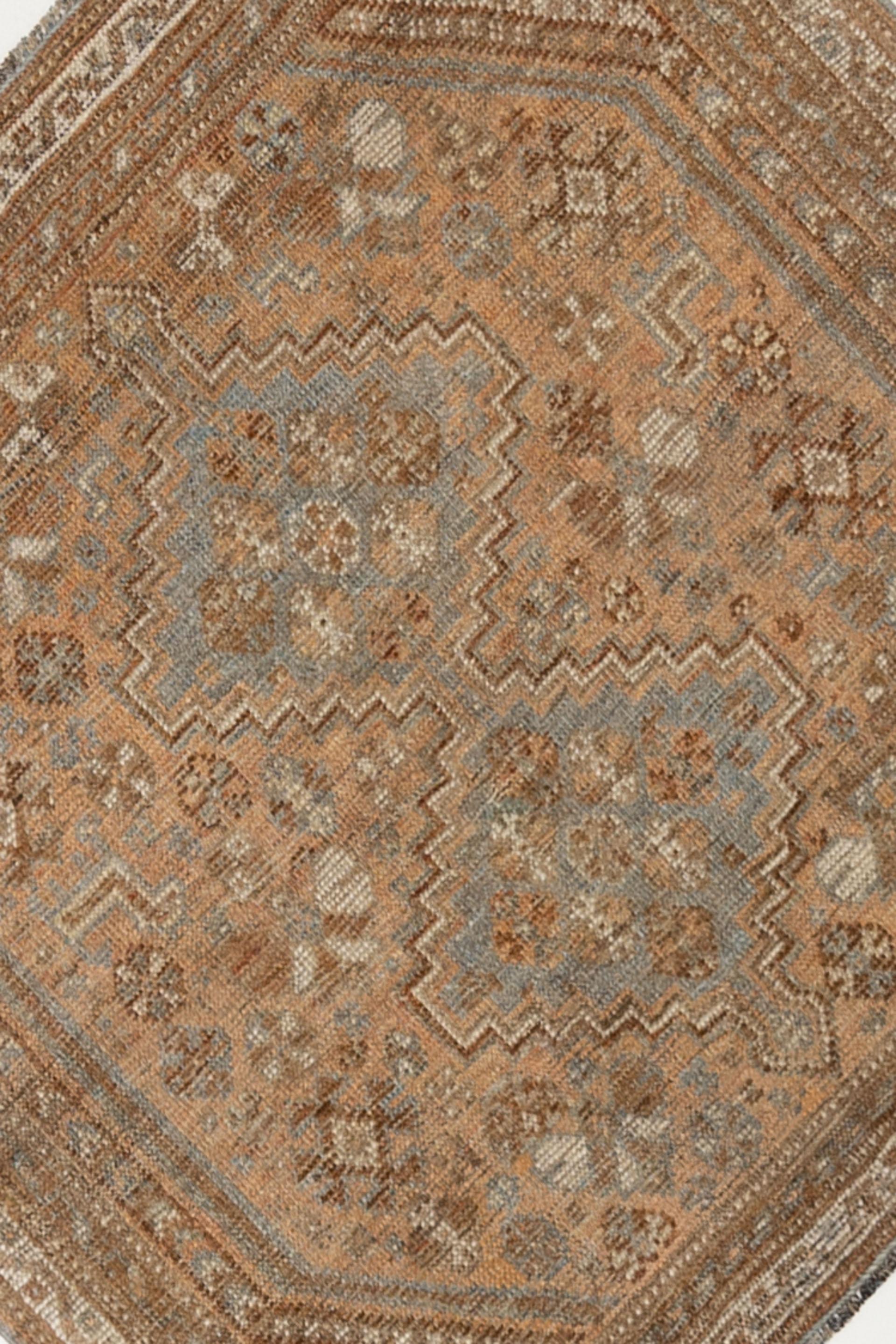 Age: Circa 1910

Colors: brown, brick, blue, coral.

Pile: low

Wear Notes: 0

Material: wool on wool

Antique Afshar in an unusual square shape with beautiful fine weaving. Collectible piece in pristine condition. 

Vintage rugs are