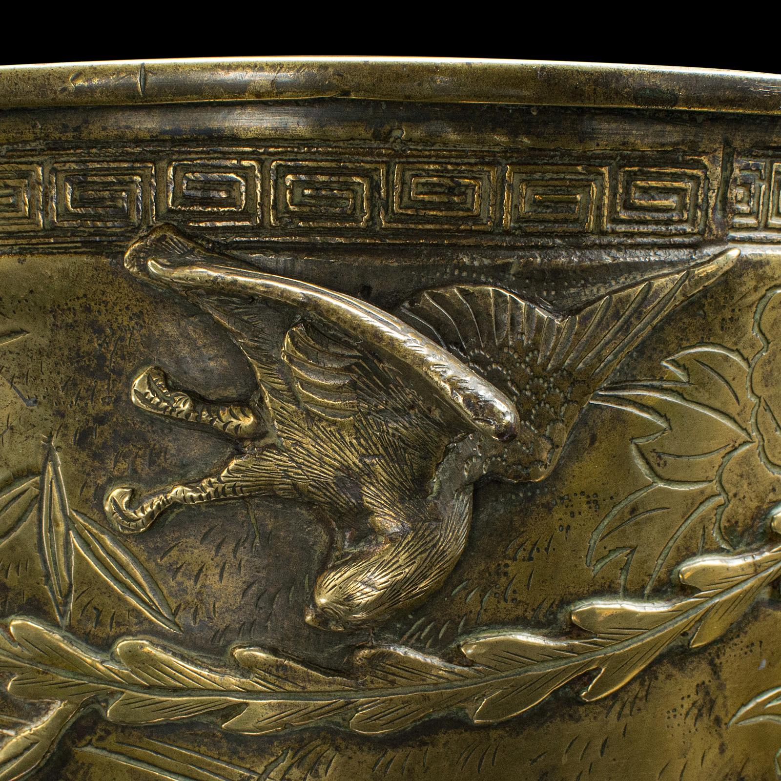 Antike orientalische Pflanzgefäßschale, chinesisch, Messing, Jardiniere-Topf, Qing, viktorianisch 4