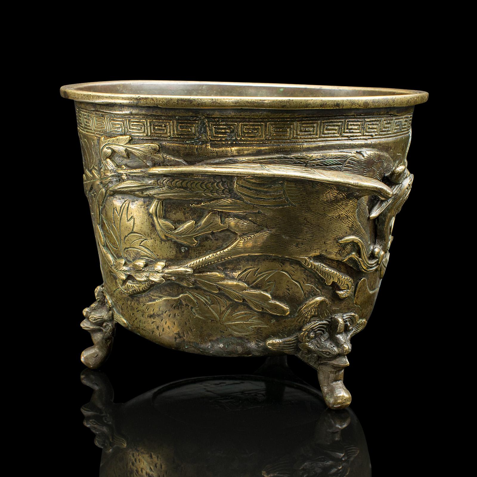 Antike orientalische Pflanzgefäßschale, chinesisch, Messing, Jardiniere-Topf, Qing, viktorianisch (Frühviktorianisch)
