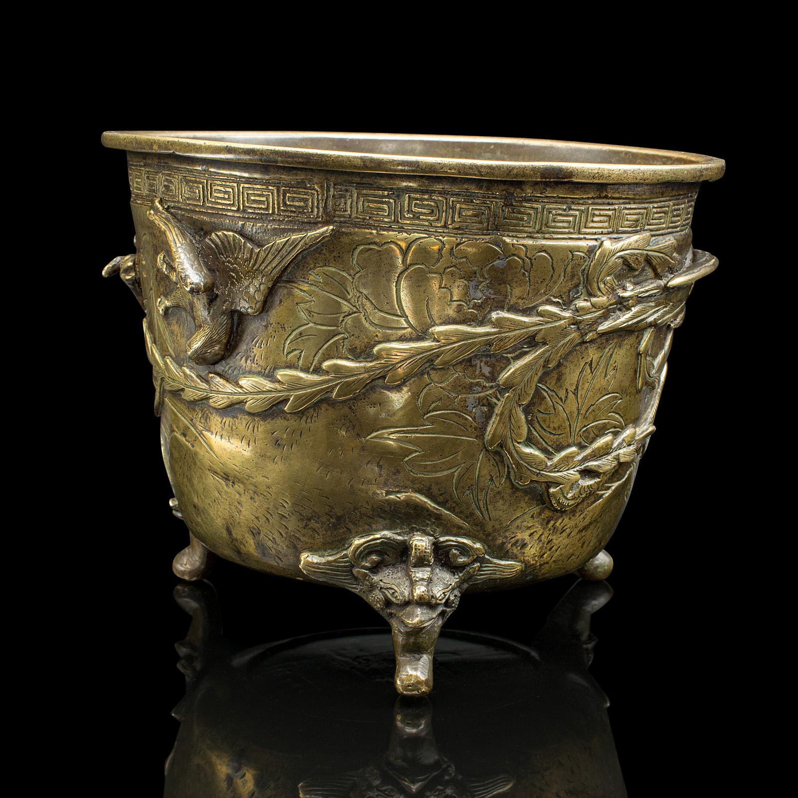 Antike orientalische Pflanzgefäßschale, chinesisch, Messing, Jardiniere-Topf, Qing, viktorianisch (Chinesisch)