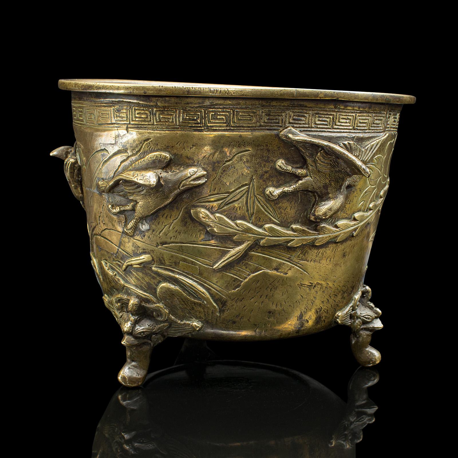 Antike orientalische Pflanzgefäßschale, chinesisch, Messing, Jardiniere-Topf, Qing, viktorianisch im Zustand „Gut“ in Hele, Devon, GB