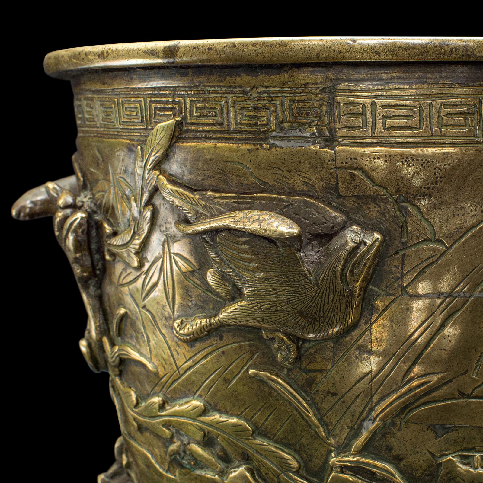 Antike orientalische Pflanzgefäßschale, chinesisch, Messing, Jardiniere-Topf, Qing, viktorianisch 2