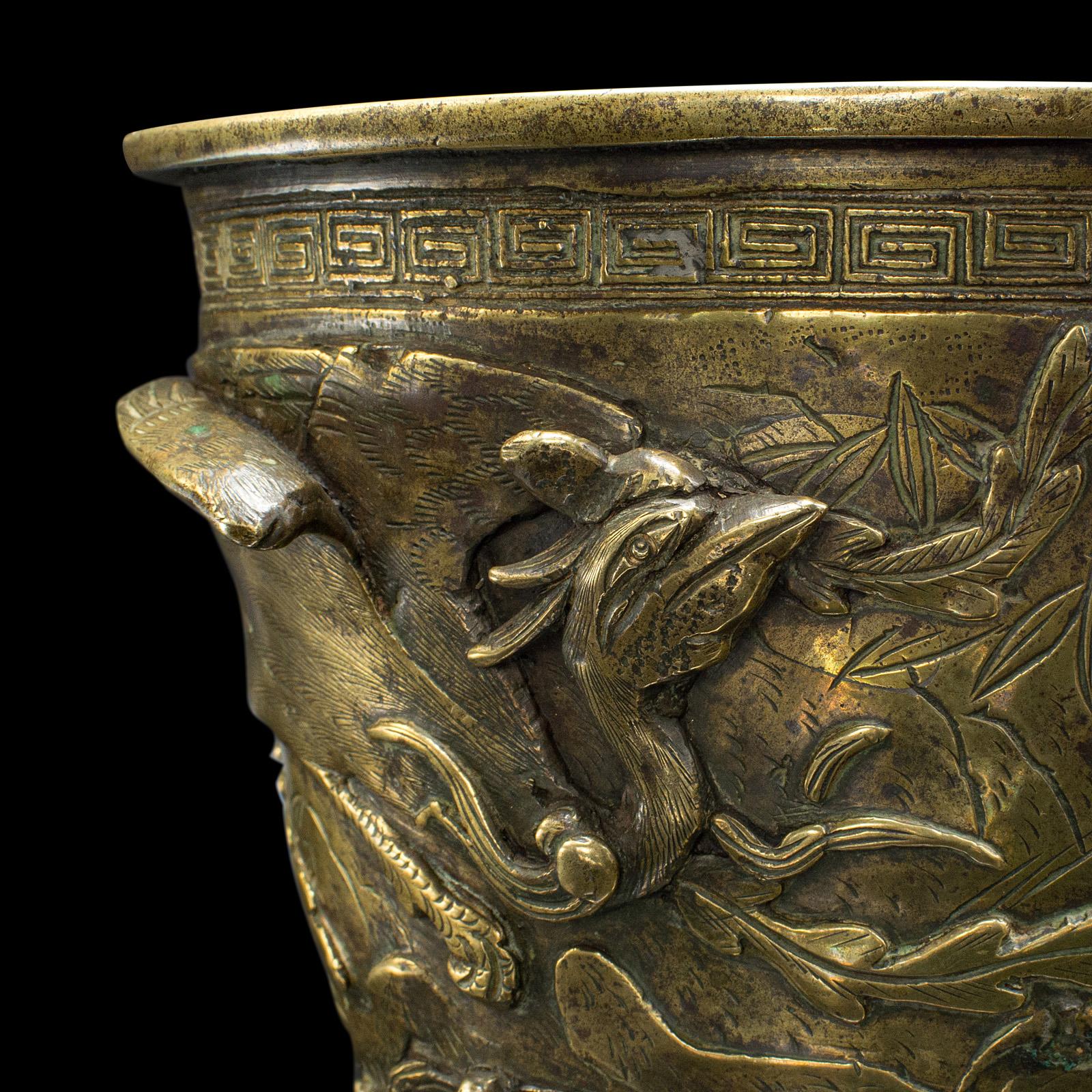 Antike orientalische Pflanzgefäßschale, chinesisch, Messing, Jardiniere-Topf, Qing, viktorianisch 3