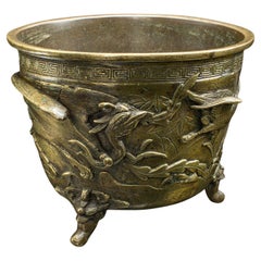 Antique Oriental Planter Bowl, Chinese, Brass, Jardiniere Pot, Qing, Victorian
