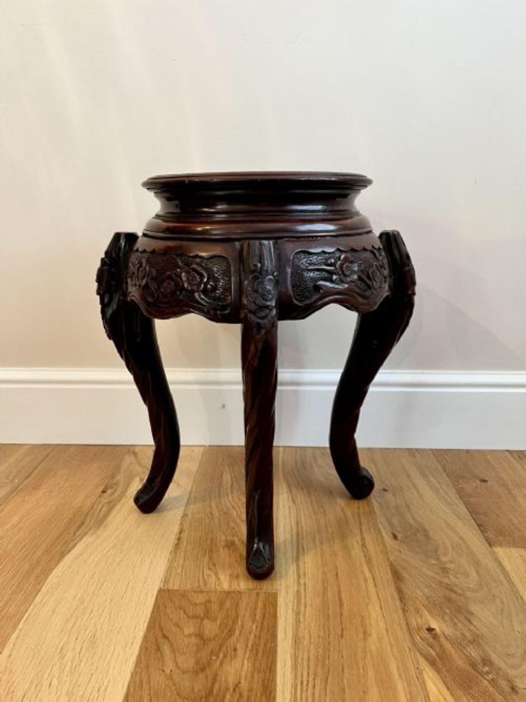 Wood Antique oriental quality carved jardiniere stand  For Sale
