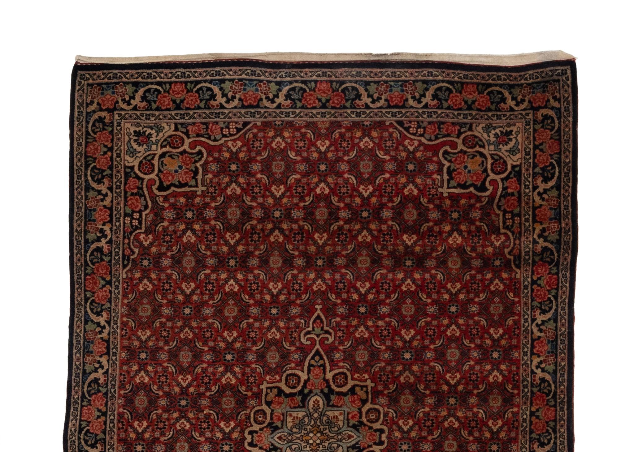Hand-Knotted Antique Oriental Rug with floral design on ivory field circa 1880's  For Sale
