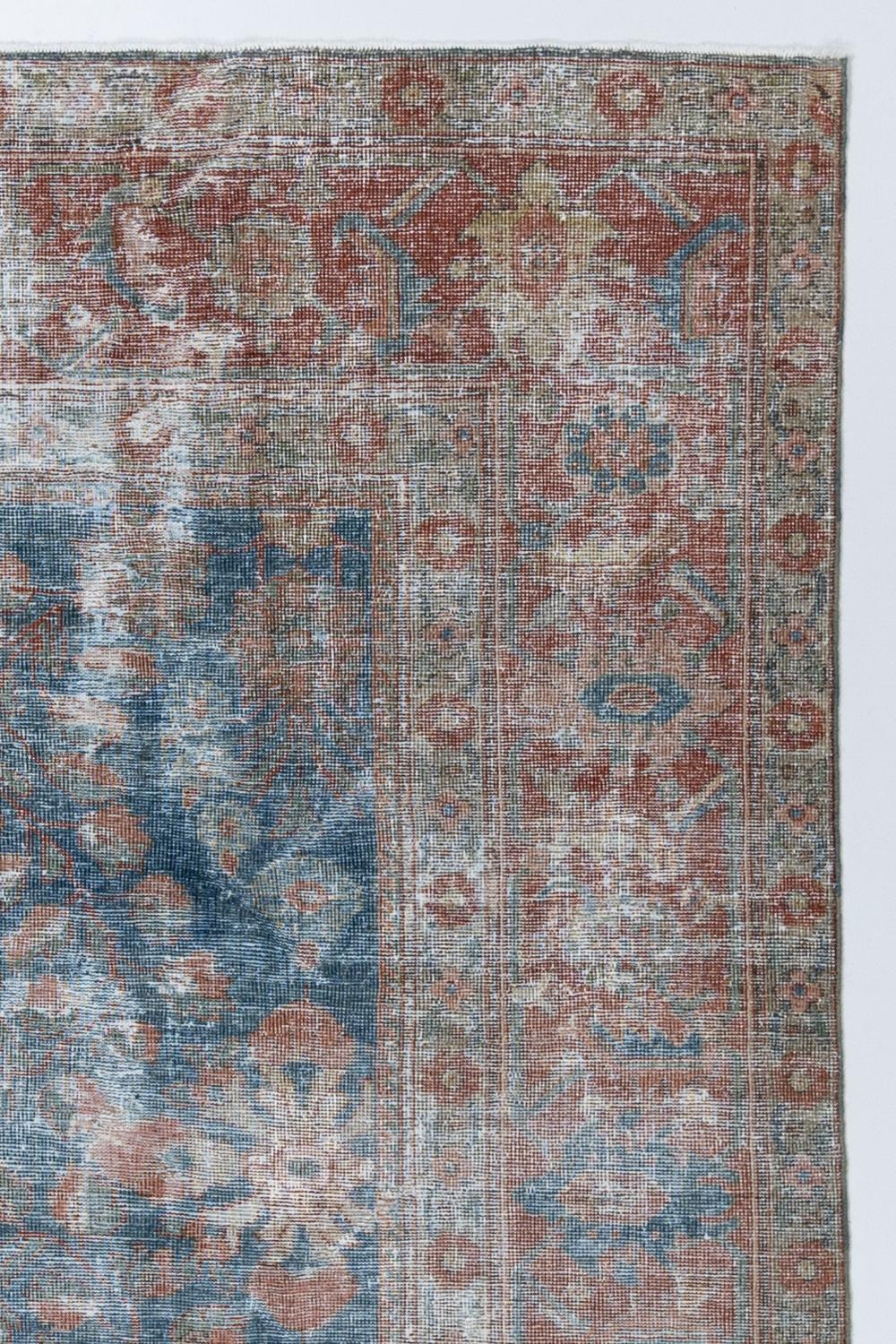 Hand-Woven Room Size Distressed Persian Sarouk Rug For Sale