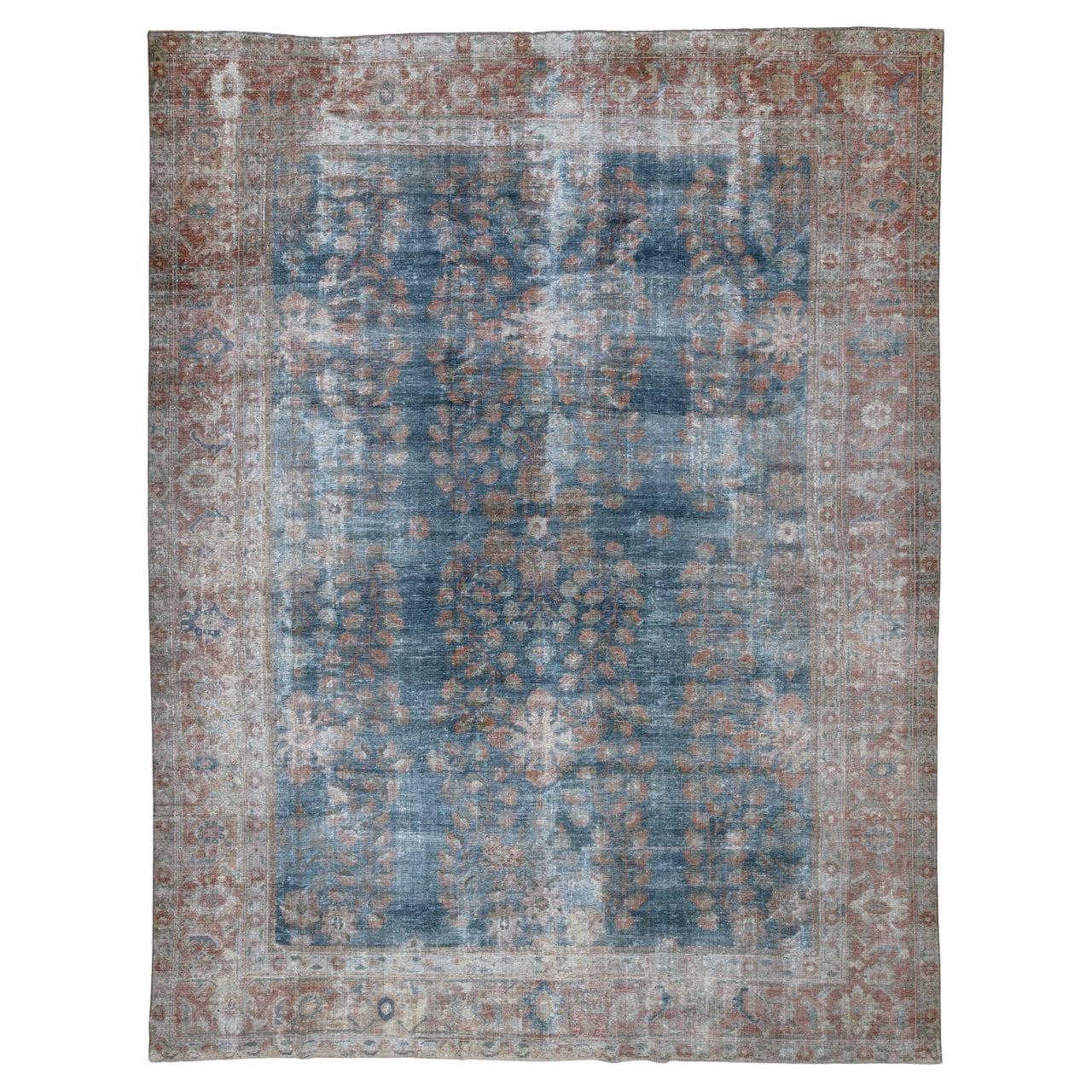 Room Size Distressed Persian Sarouk Rug For Sale