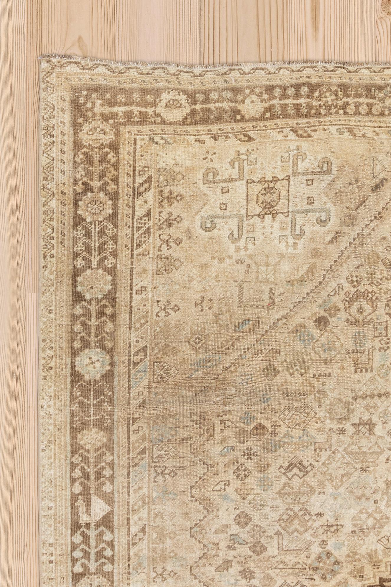 Persian Antique Neutral Oriental Shiraz Rug For Sale