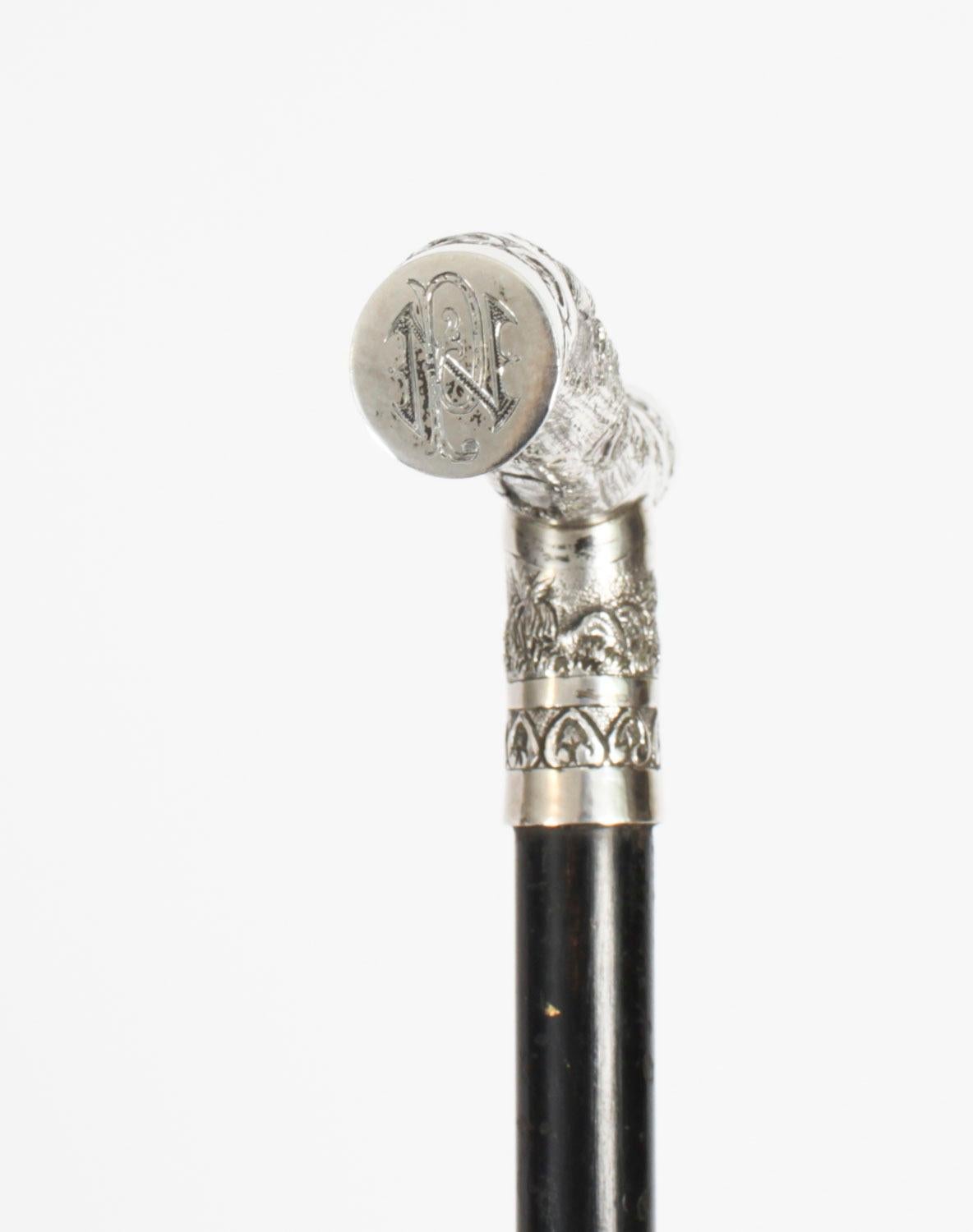 Antique Oriental Silver Handle Walking Stick Cane 19th Century 77cm/30inches 1