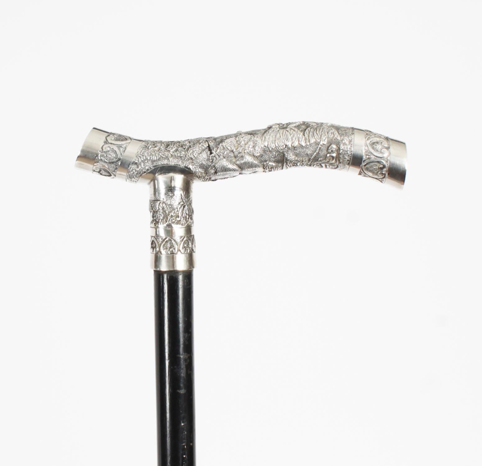 Antique Oriental Silver Handle Walking Stick Cane 19th Century 77cm/30inches 4