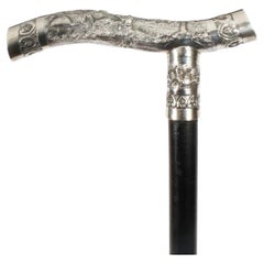 Antique Oriental Silver Handle Walking Stick Cane 19th Century 77cm/30inches