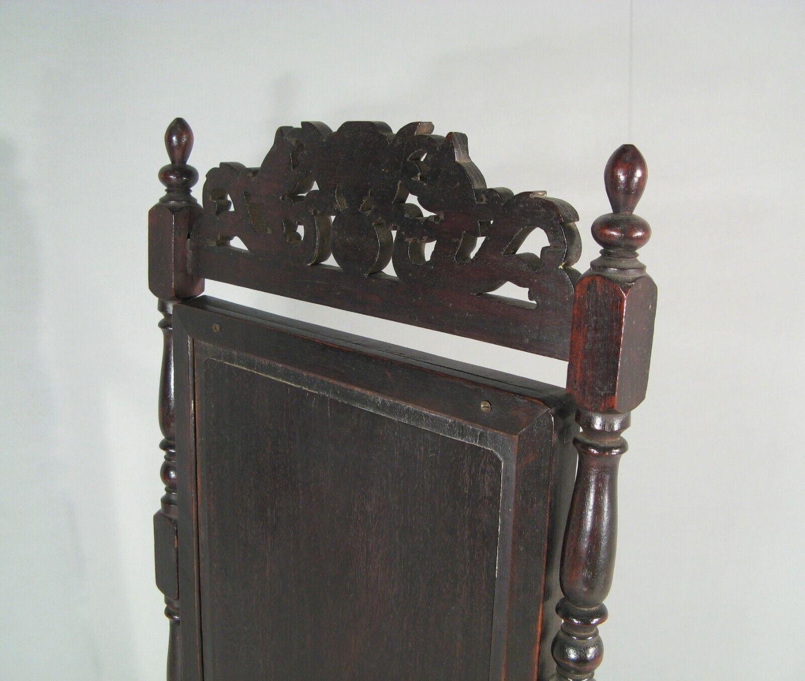 Antique Oriental Style Barber's Table Psyche Mirror in Blackened Wood - 1Y176 4
