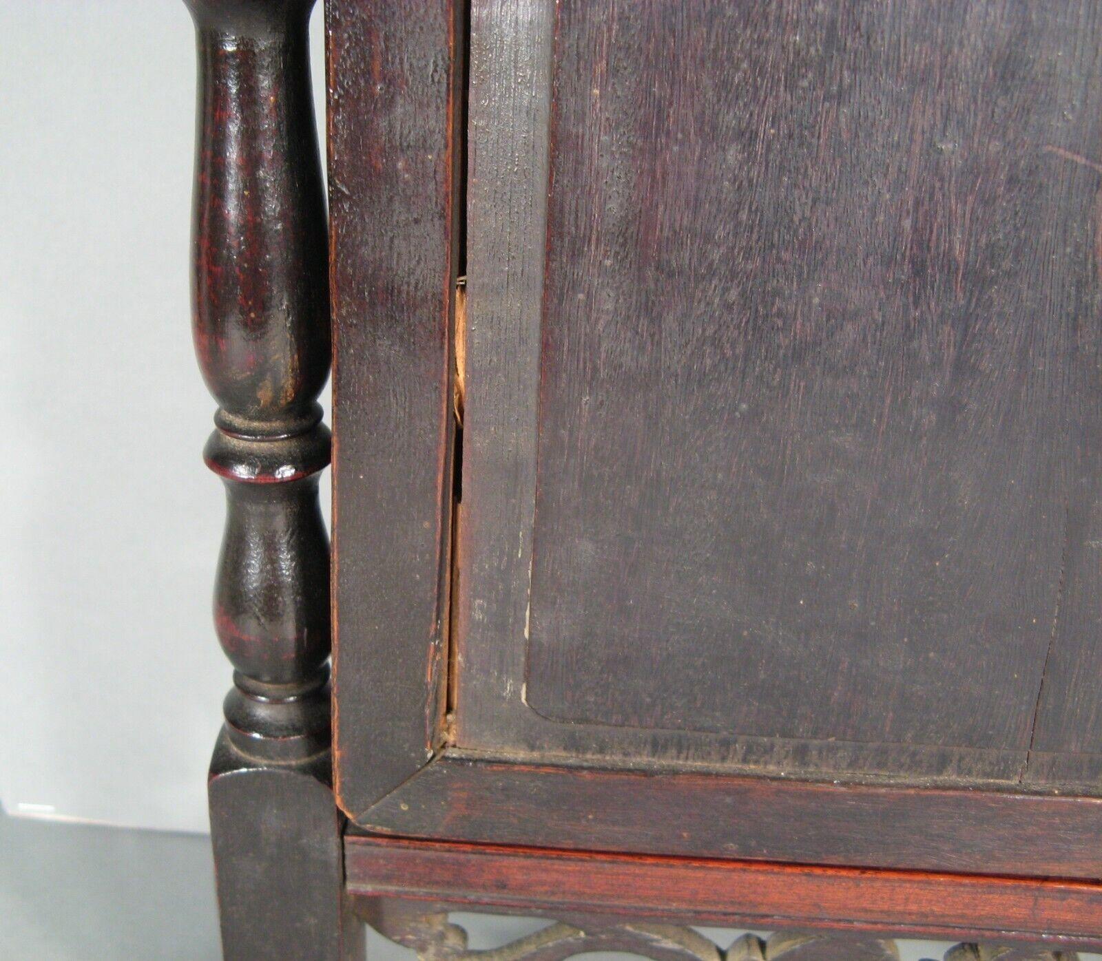 Antique Oriental Style Barber's Table Psyche Mirror in Blackened Wood - 1Y176 5