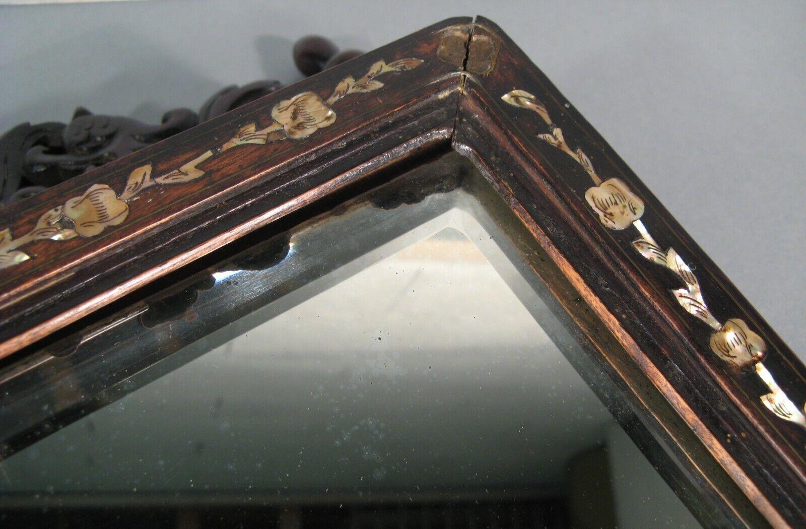Antique Oriental Style Barber's Table Psyche Mirror in Blackened Wood - 1Y176 6
