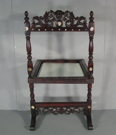 Antique Oriental Style Barber's Table Psyche Mirror in Blackened Wood - 1Y176