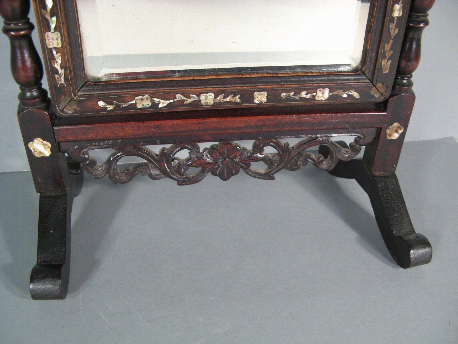 Antique Oriental Style Barber's Table Psyche Mirror in Blackened Wood - 1Y176 In Good Condition In Bordeaux, FR