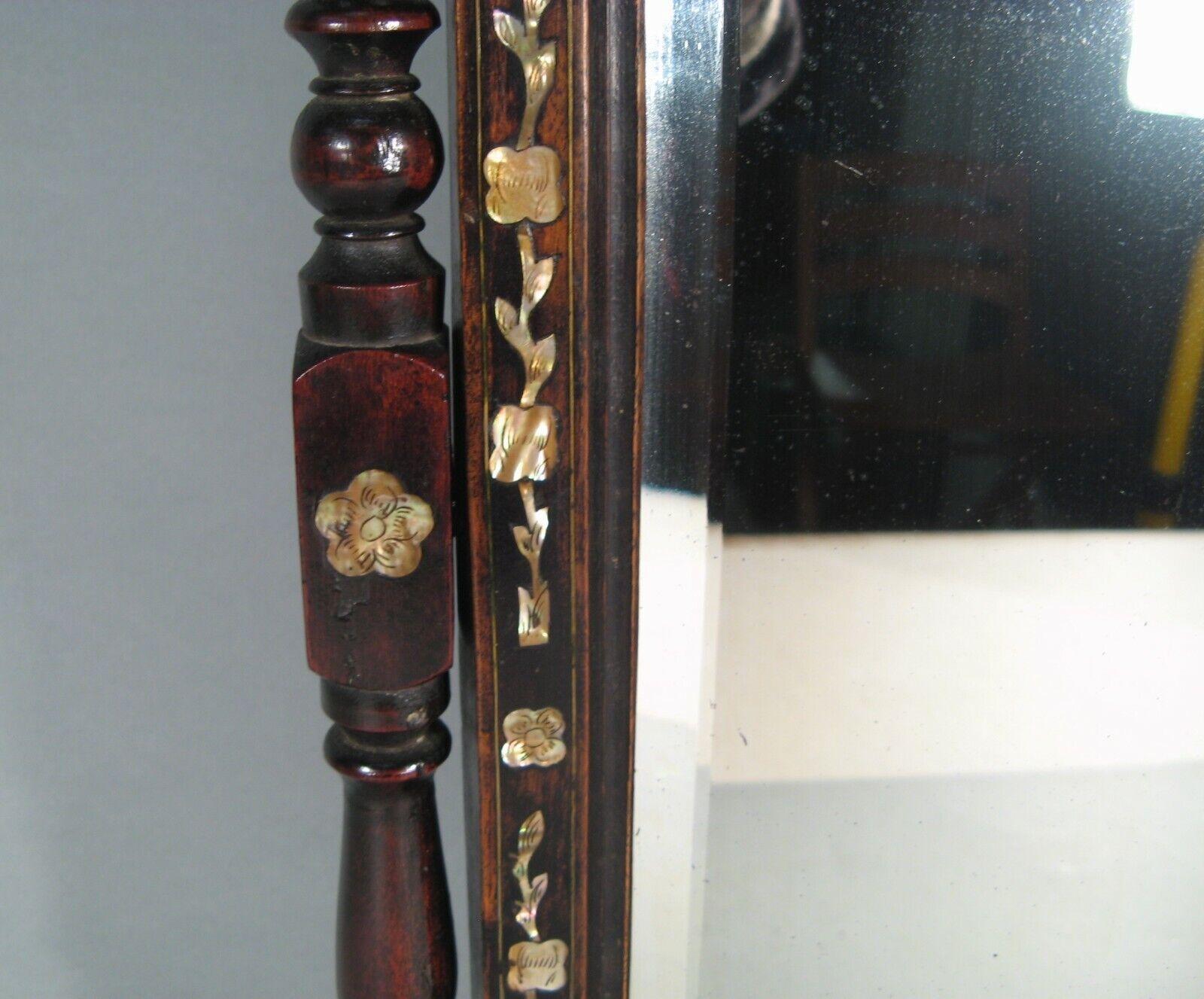 20th Century Antique Oriental Style Barber's Table Psyche Mirror in Blackened Wood - 1Y176
