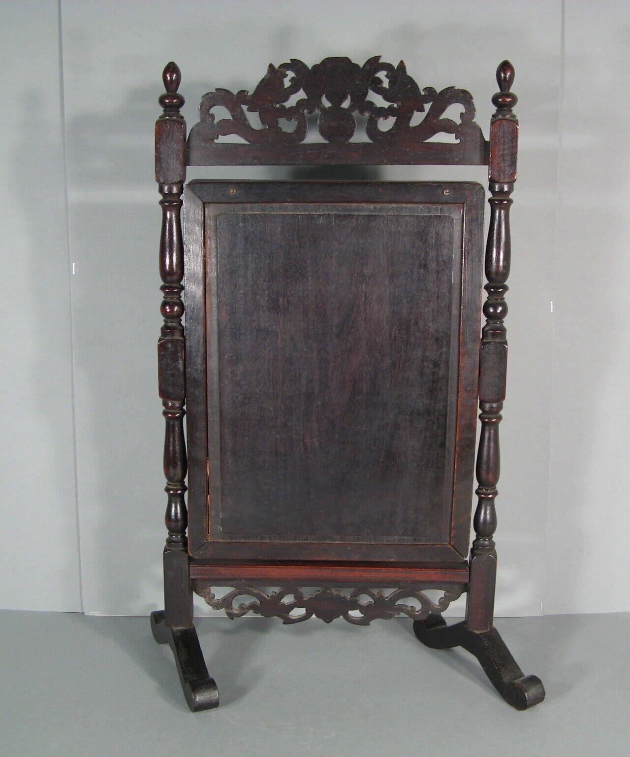 Antique Oriental Style Barber's Table Psyche Mirror in Blackened Wood - 1Y176 2