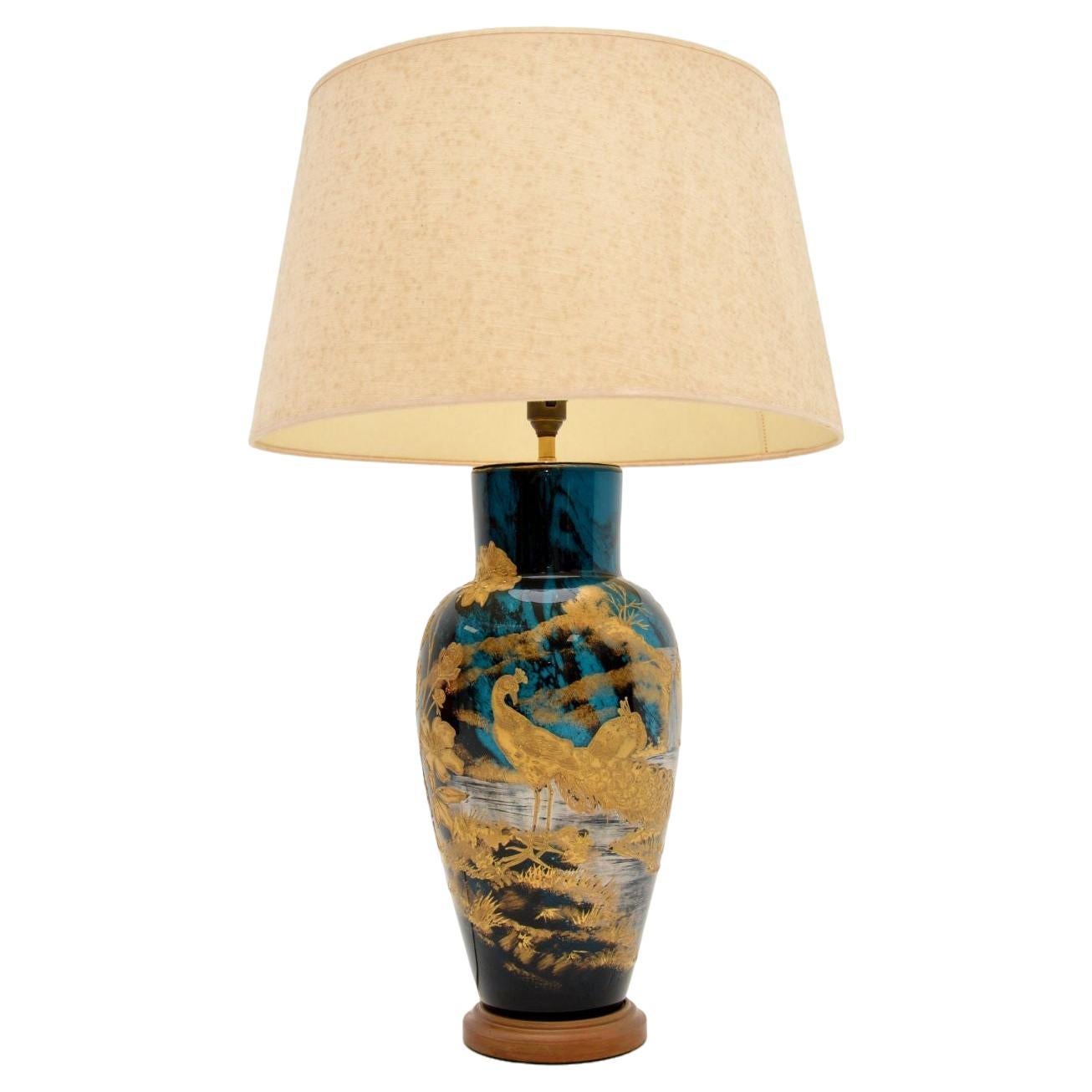 Lampe de table ancienne en céramique de style oriental
