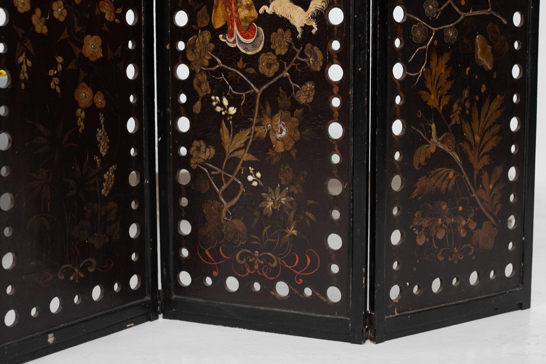 Antique Oriental Wooden Screen with English Lacquer 4
