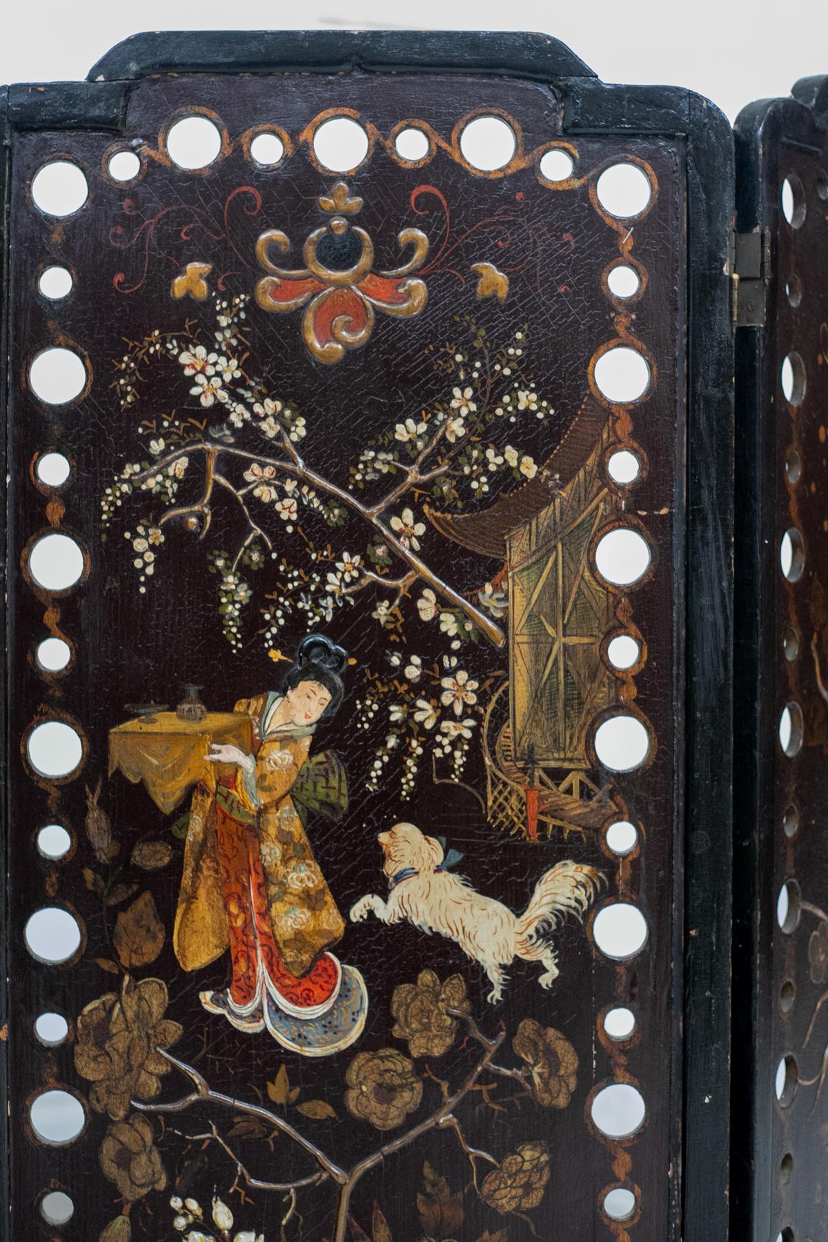 19th Century Antique Oriental Wooden Screen with English Lacquer