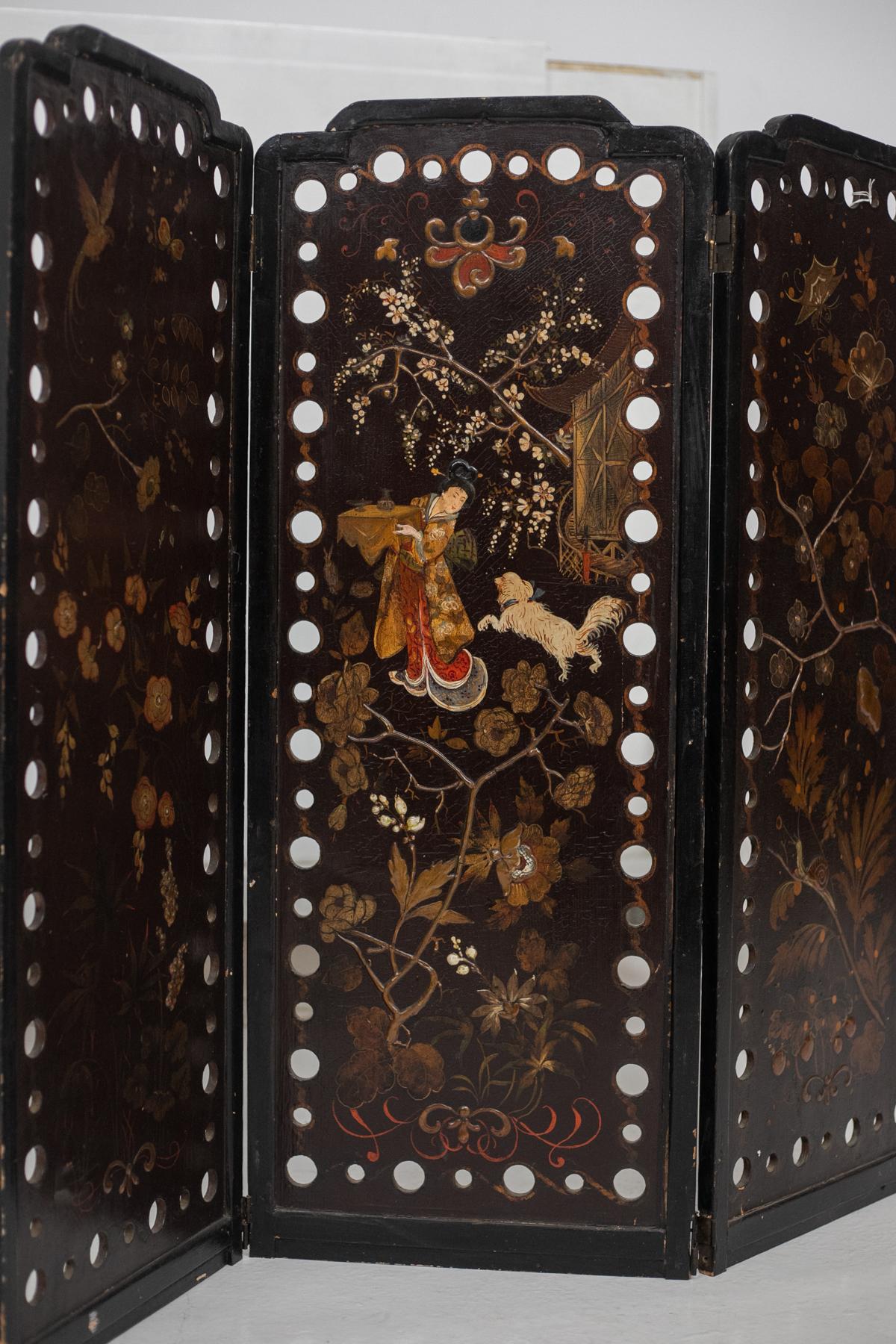 Antique Oriental Wooden Screen with English Lacquer 2