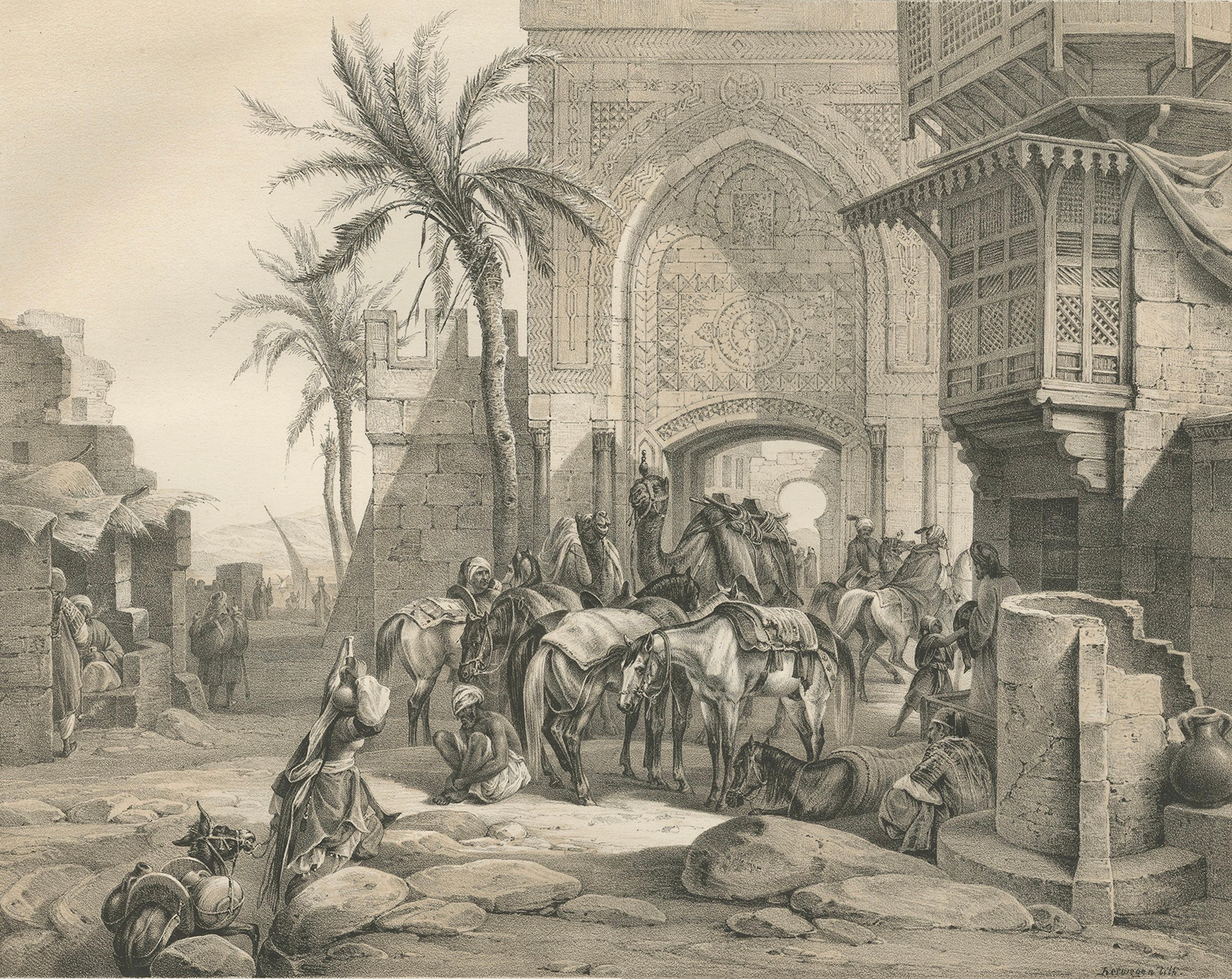 Antike orientalische Karawane am ruhenden Stadttor, Szene aus Maximilian, 1846 (Deutsch) im Angebot