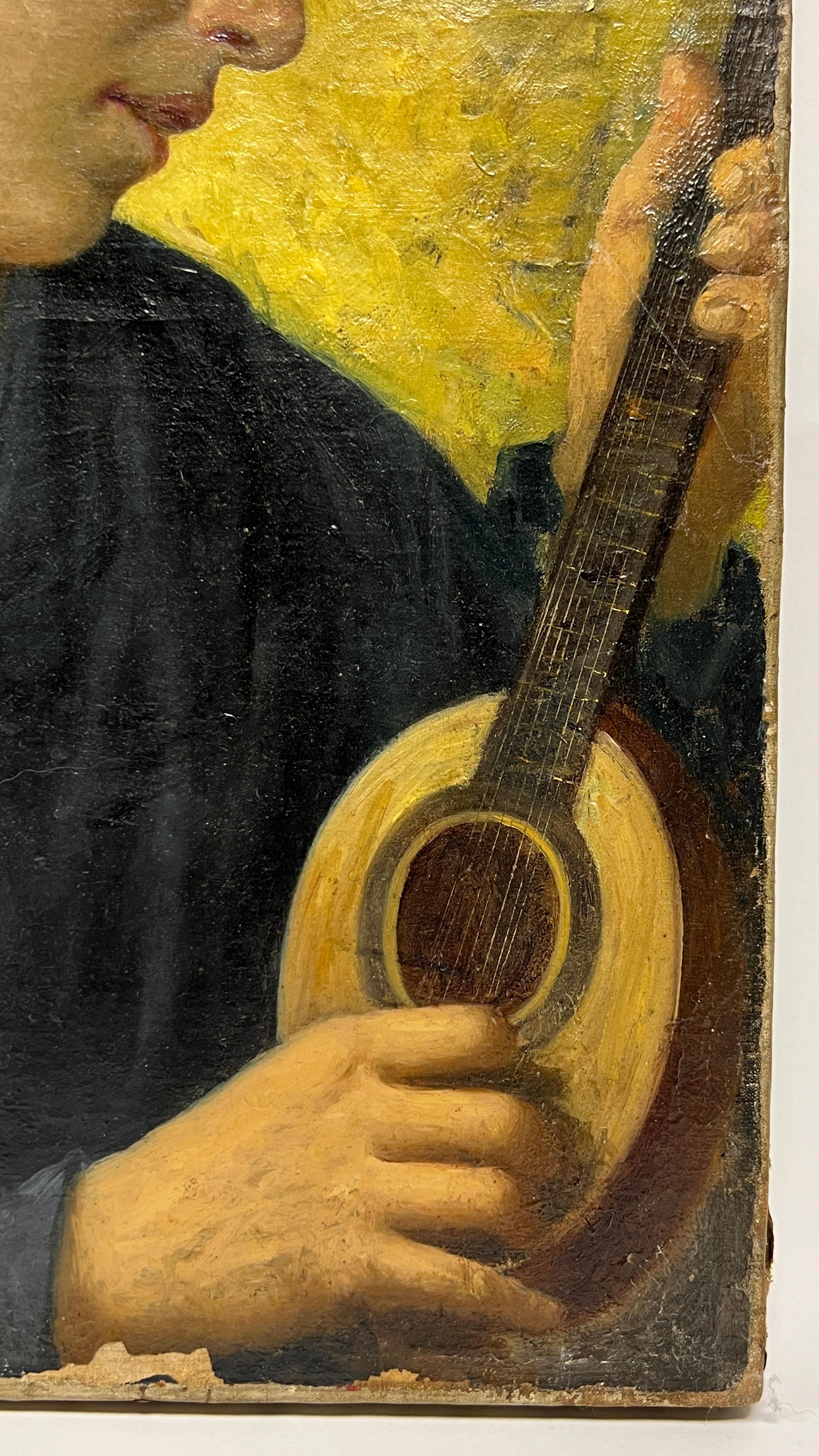 Antique Orientalist Oil Painting Depicting Female Playing Stringed Instrument For Sale 2