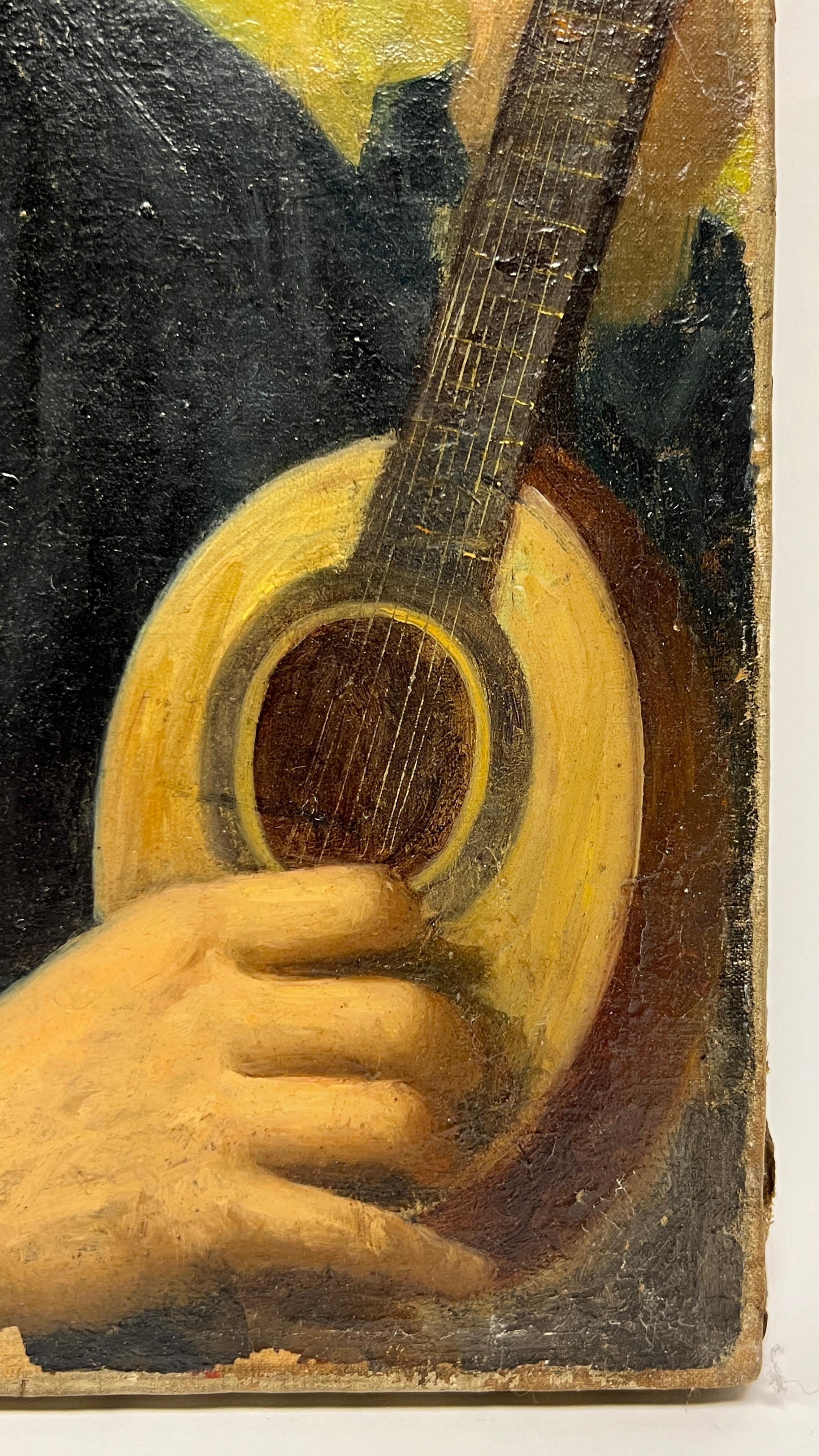 Antique Orientalist Oil Painting Depicting Female Playing Stringed Instrument For Sale 3