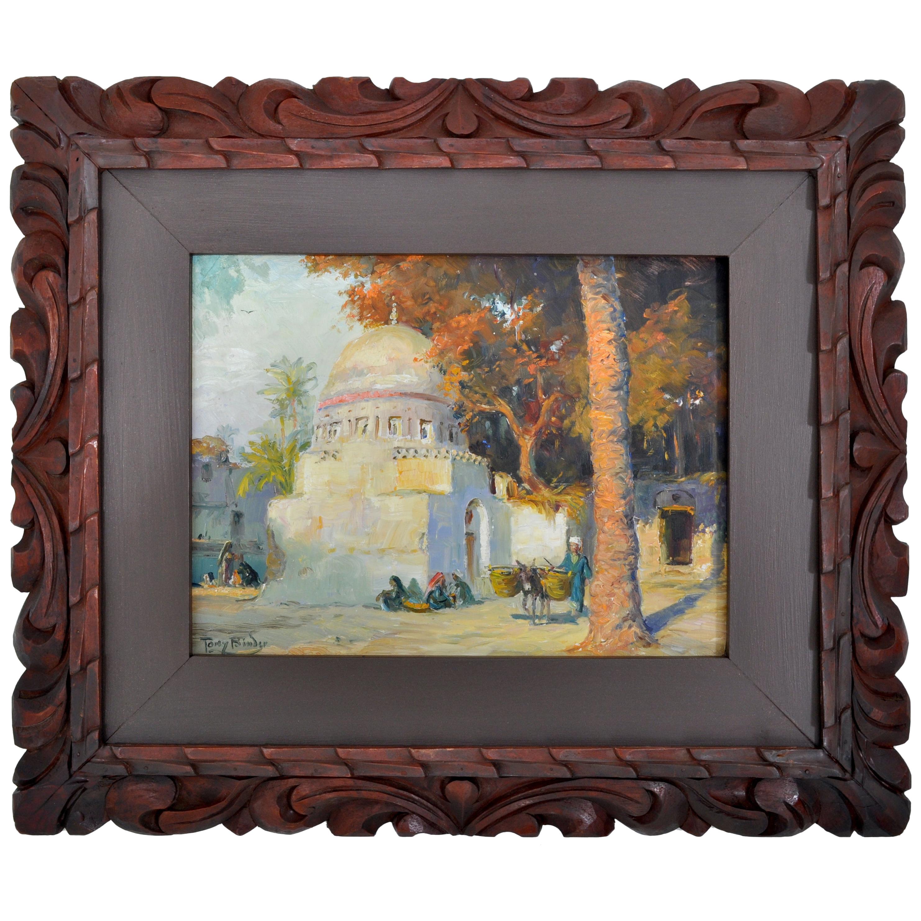 Antique Orientalist Painting, Cairo, Egypt, Oil on Panel, Tony Binder circa 1895 For Sale