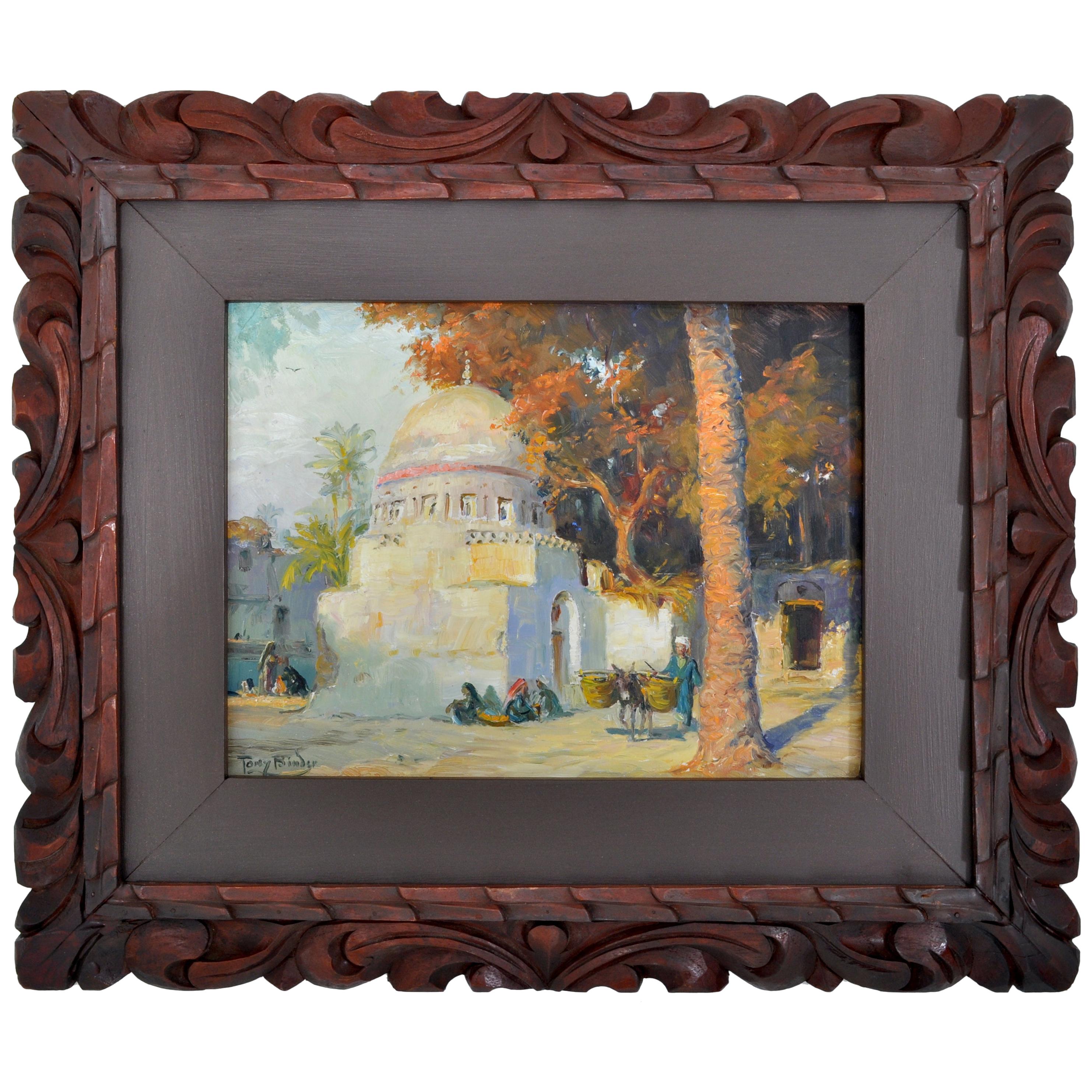 Tableau orientaliste ancien:: Le Caire:: Egypte:: huile sur panneau:: Tony Binder circa 1895 en vente