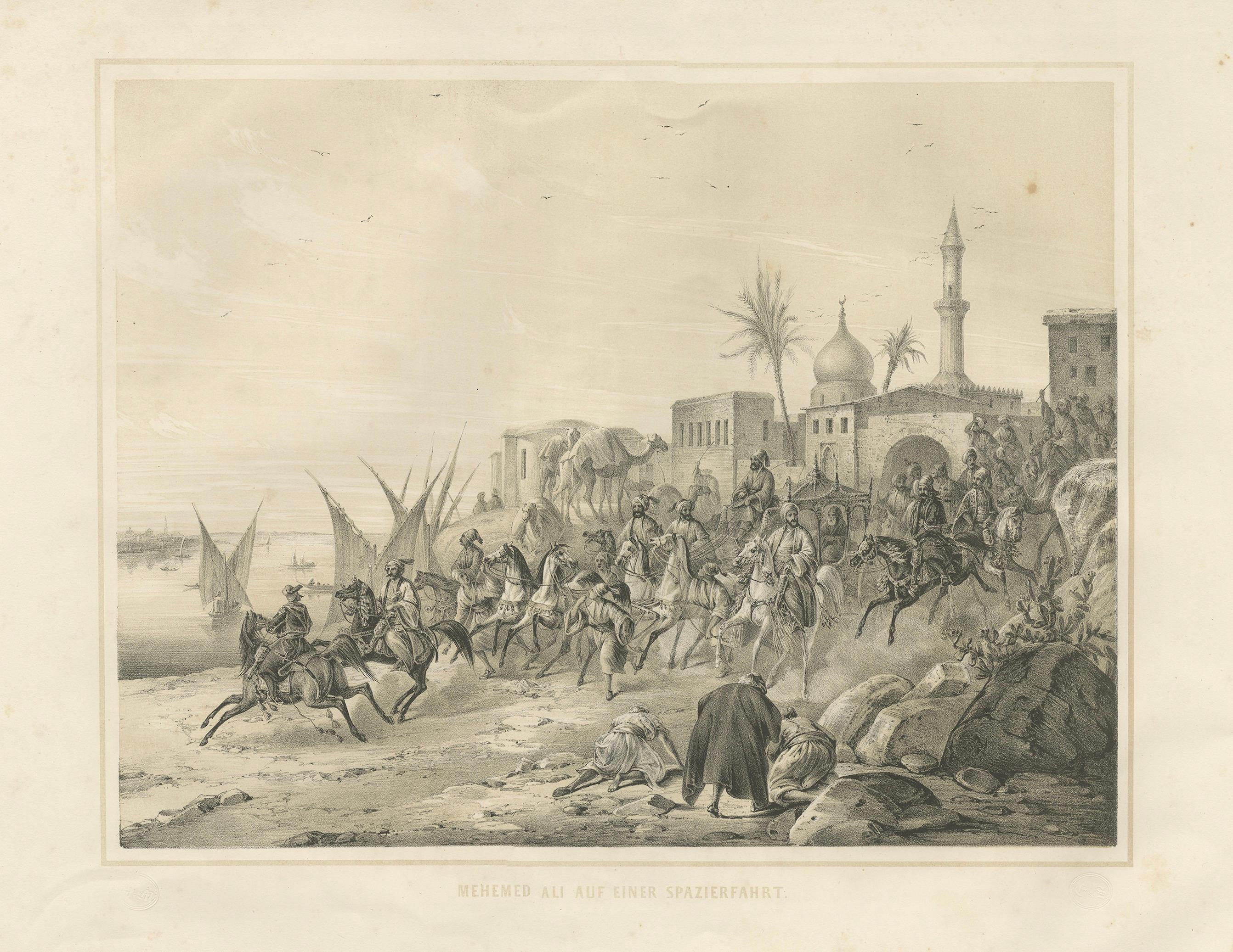 Antike orientalische Prozession von Mehmed Ali Pascha auf dem Nil, Ägypten, 1846 im Zustand „Gut“ im Angebot in Langweer, NL